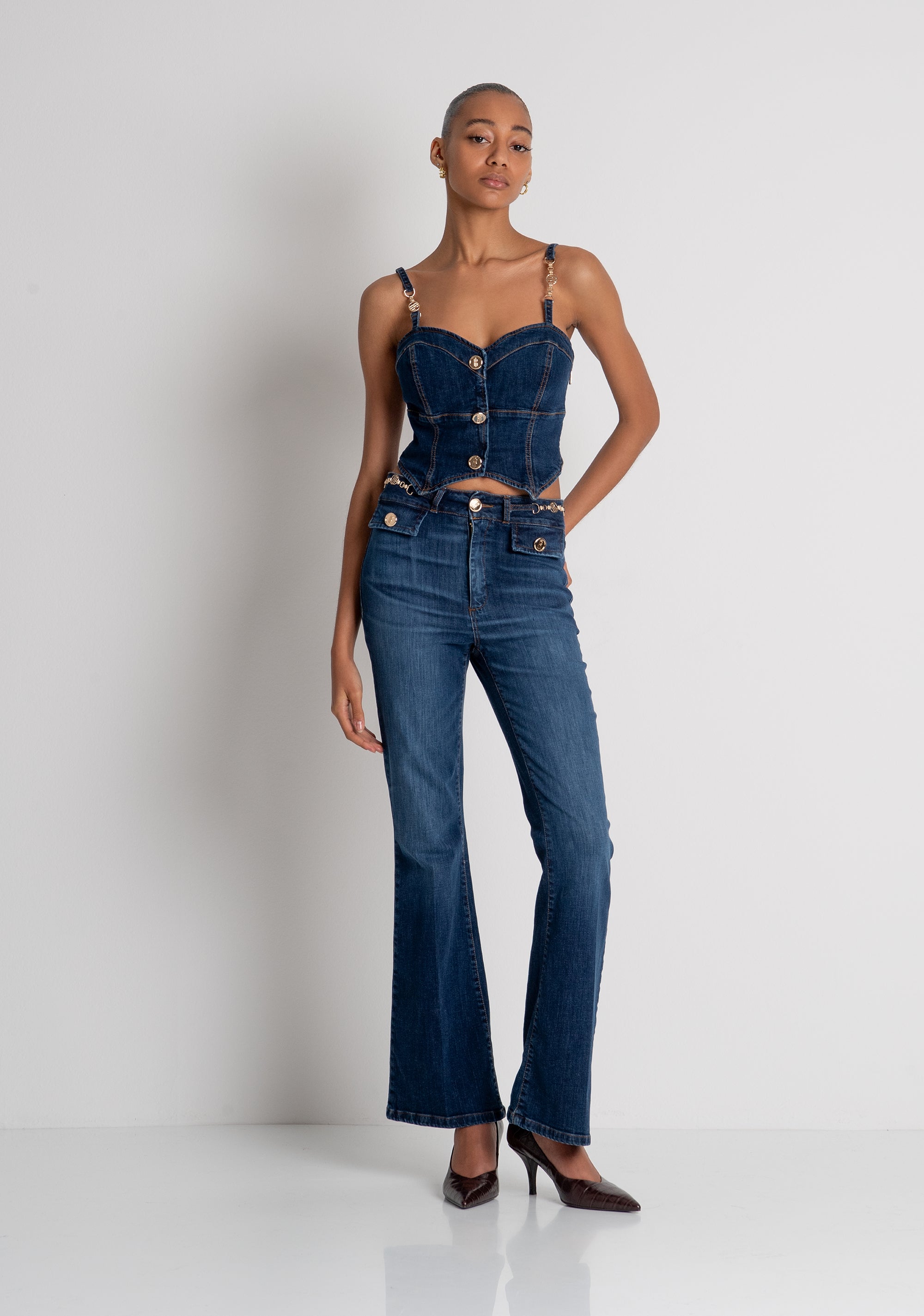 Bootcut jeans made in denim with middle wash Fracomina FR26WVA011D47602-987-2