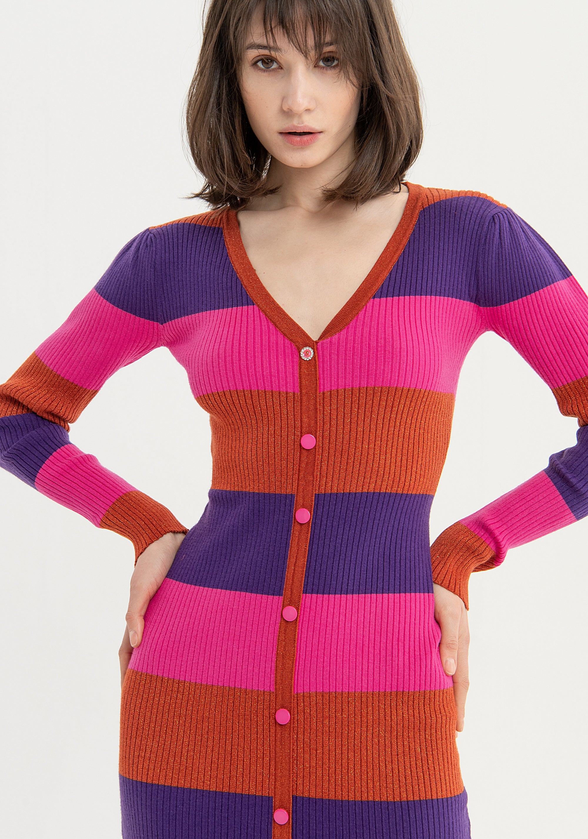 Knitted dress slim fit middle length with stripes Fracomina FS23WD5003K462Q7-R82-2