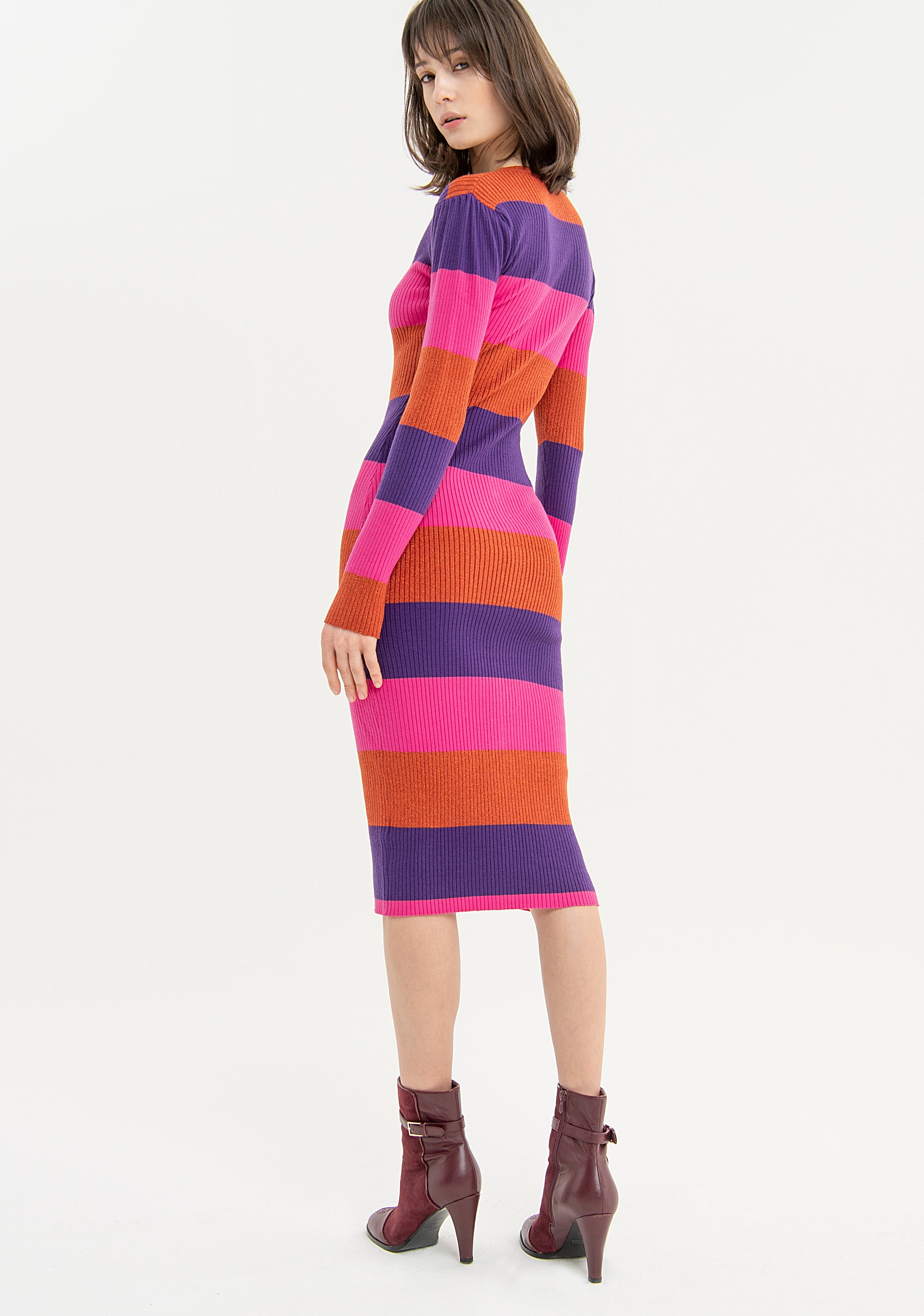 Knitted dress slim fit middle length with stripes Fracomina FS23WD5003K462Q7-R82-4