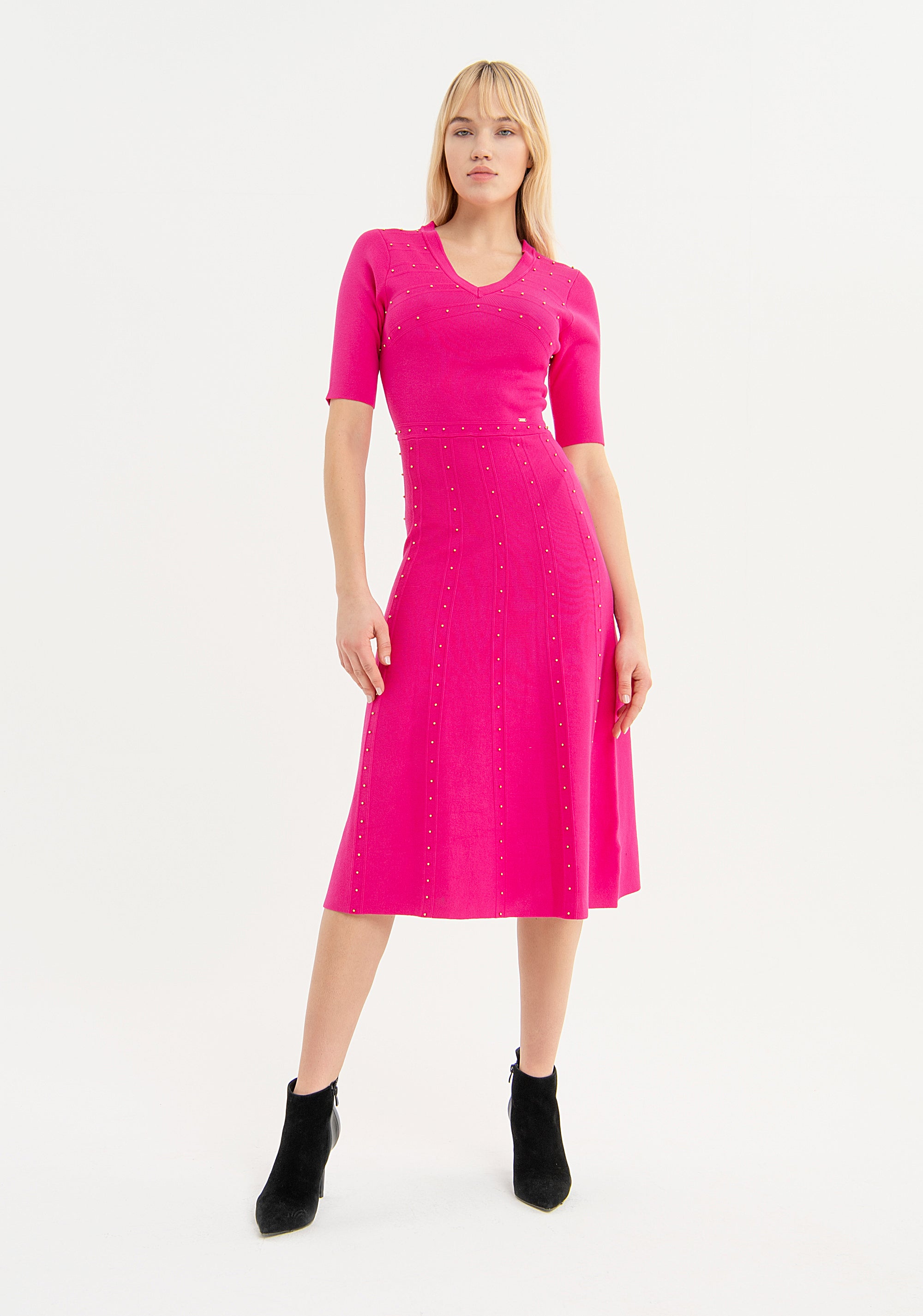 Knitted dress slim fit middle length with shiny applications Fracomina FS23WD5011K41001-148-1