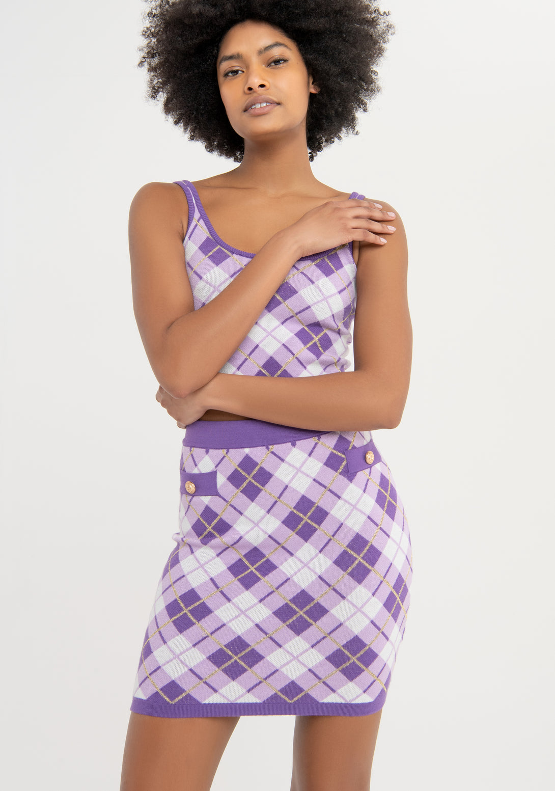 Knitted mini skirt slim fit with diamond shape jacquard effect Fracomina FS23WG4004K520F8-185-4
