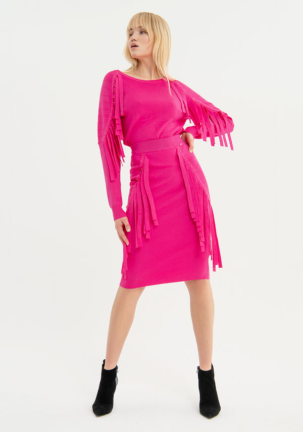 Knitted skirt slim fit middle length with fringes Fracomina FS23WG4006K41001-148-1