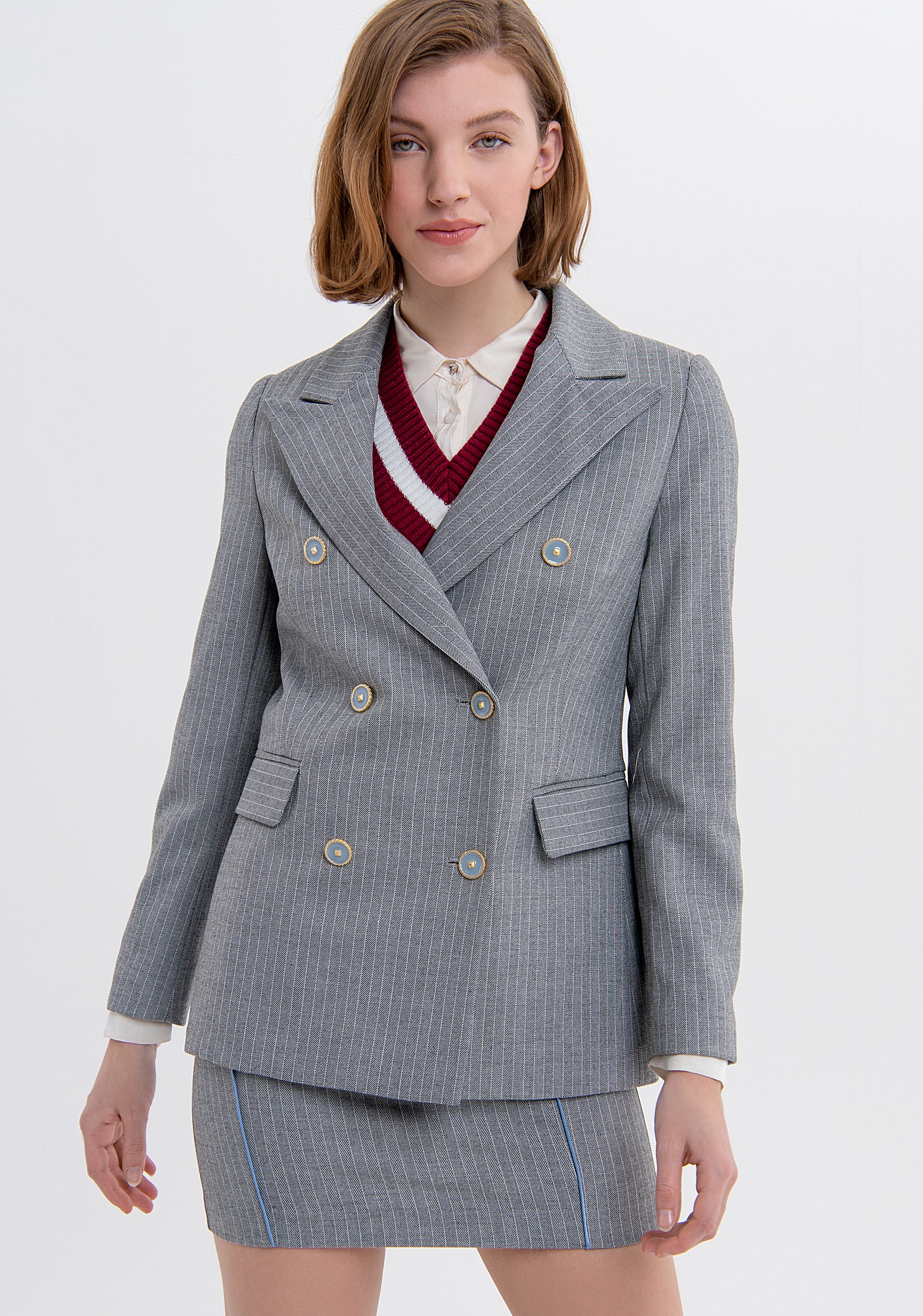 Blazer jacket regular fit double breasted with geometric pattern Fracomina FS23WJ2005W662J1-060-1