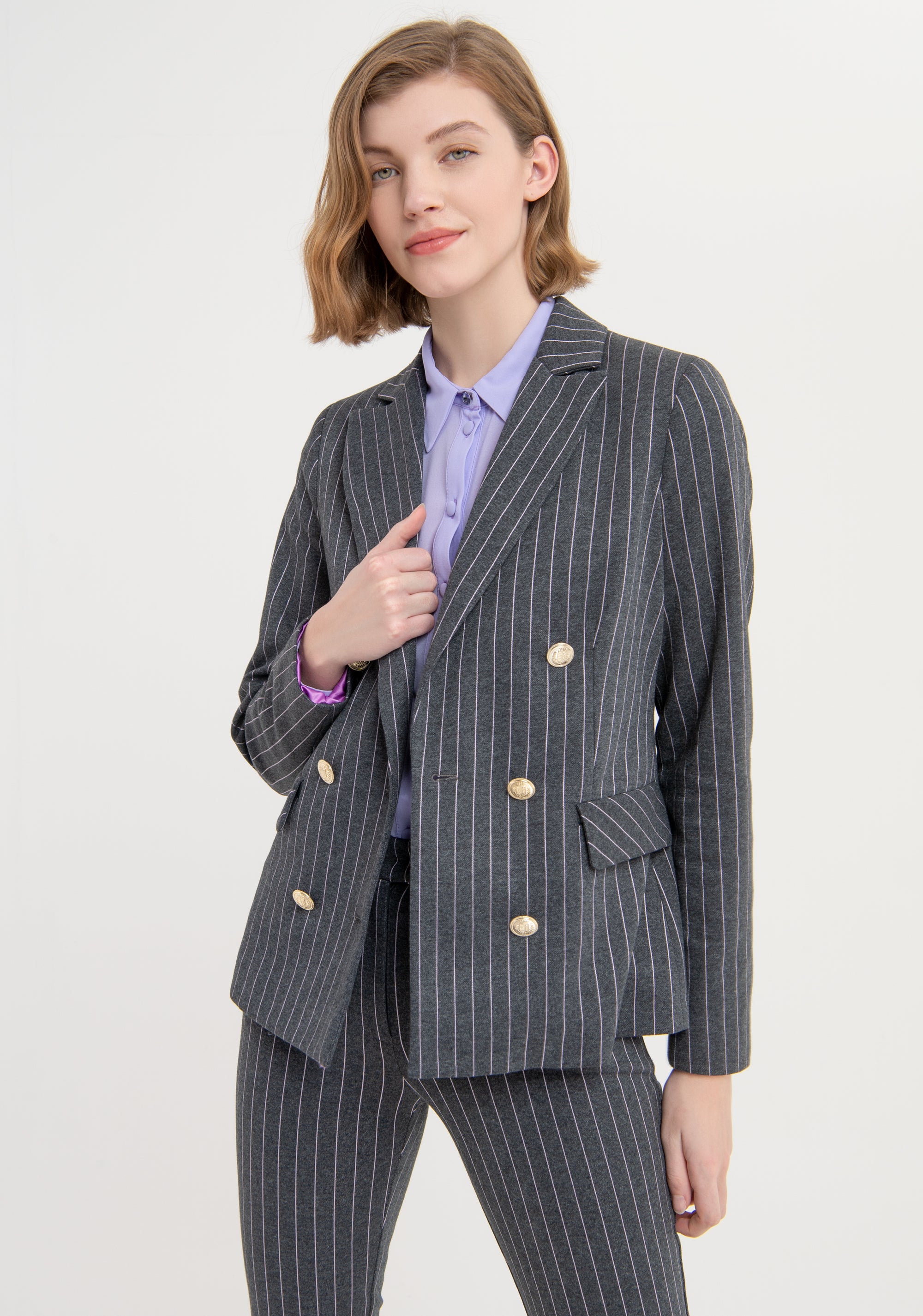 Pinstriped blazer jacket regular fit double breasted Fracomina FS23WJ2013W443Q6-R89-1