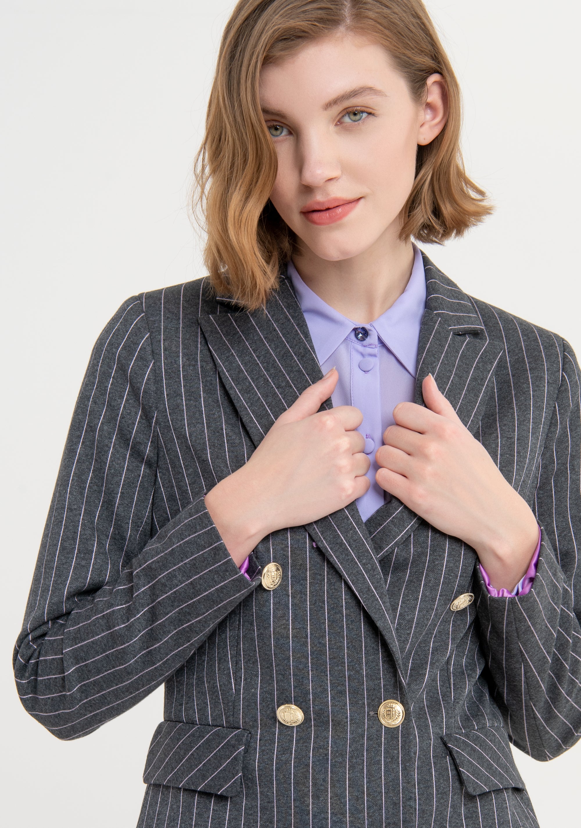 Pinstriped blazer jacket regular fit double breasted Fracomina FS23WJ2013W443Q6-R89-2