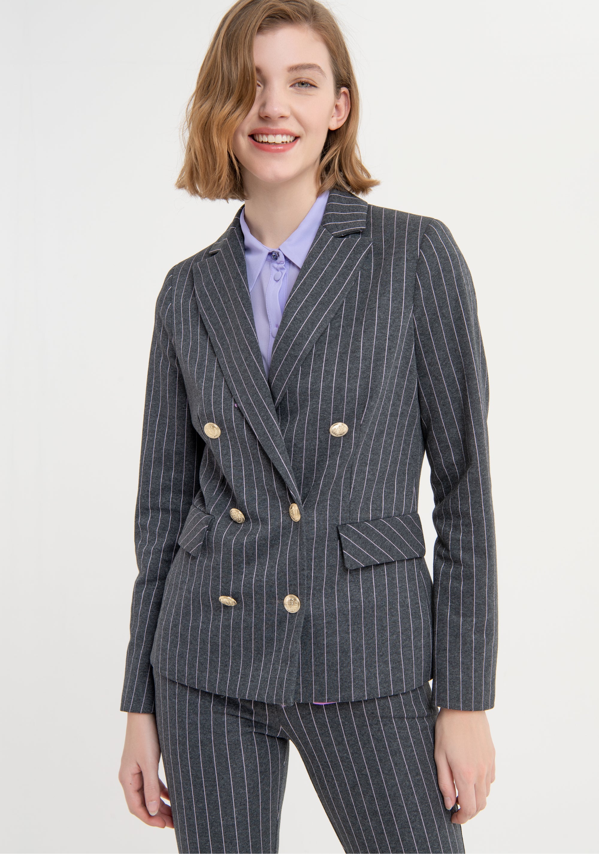 Pinstriped blazer jacket regular fit double breasted Fracomina FS23WJ2013W443Q6-R89-3