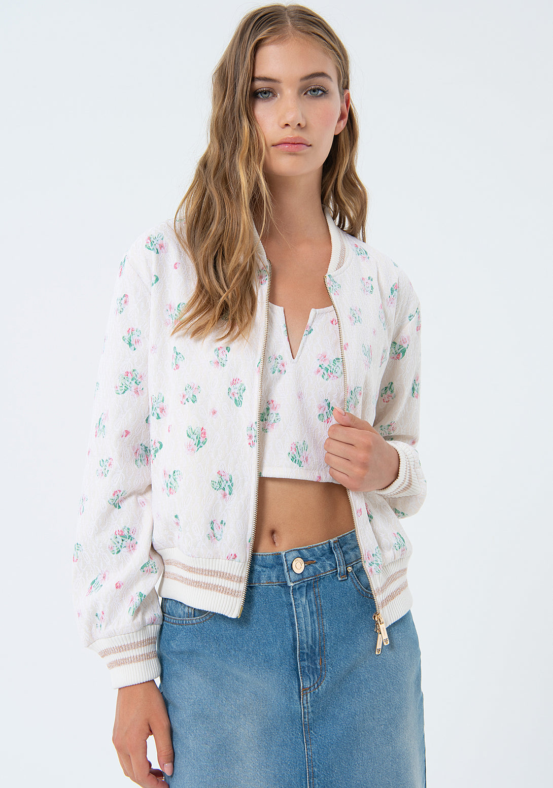 Bomber jacket regular fit with flowery pattern Fracomina FS24SC1002W624R8-472-1
