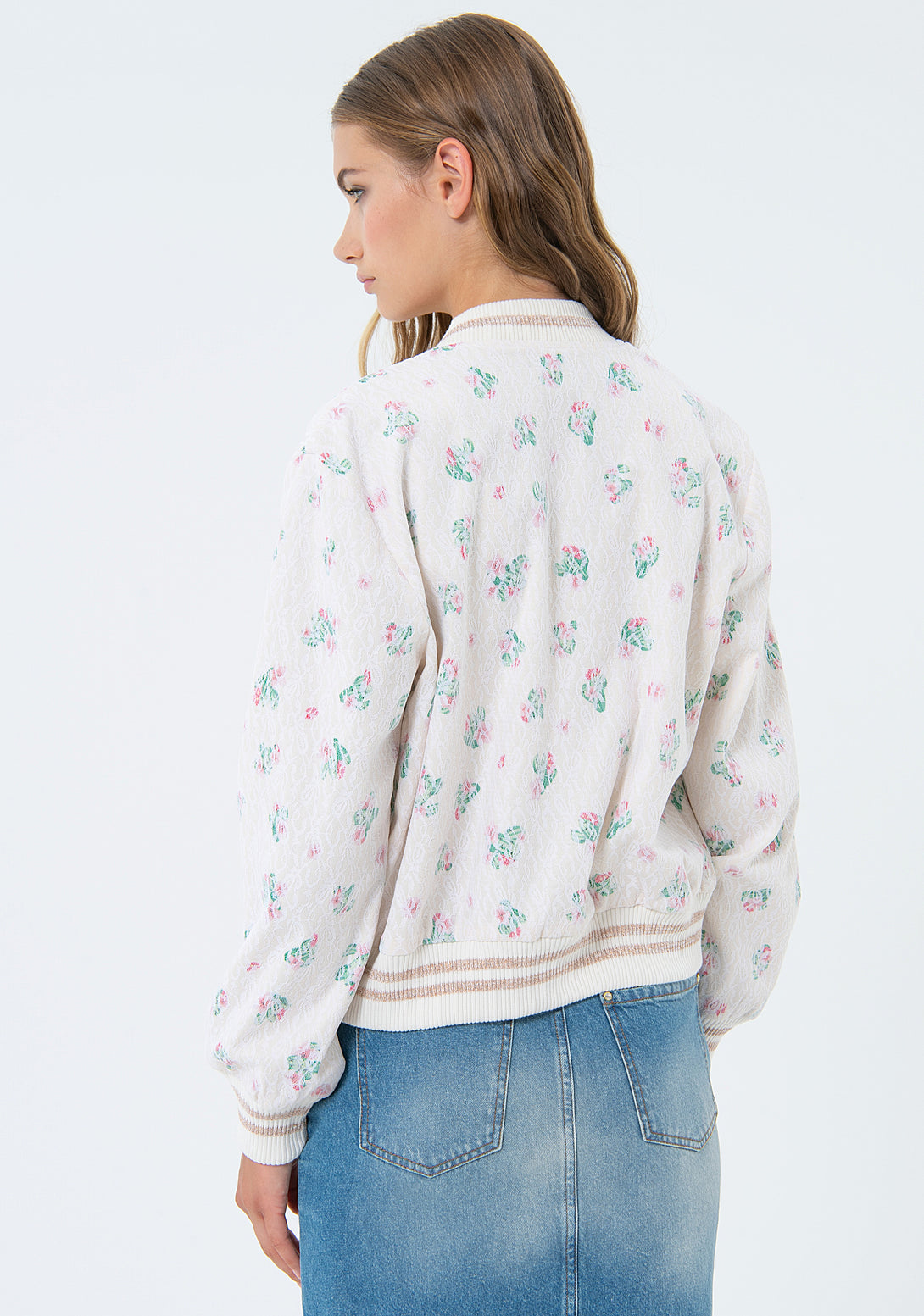 Bomber jacket regular fit with flowery pattern Fracomina FS24SC1002W624R8-472-4