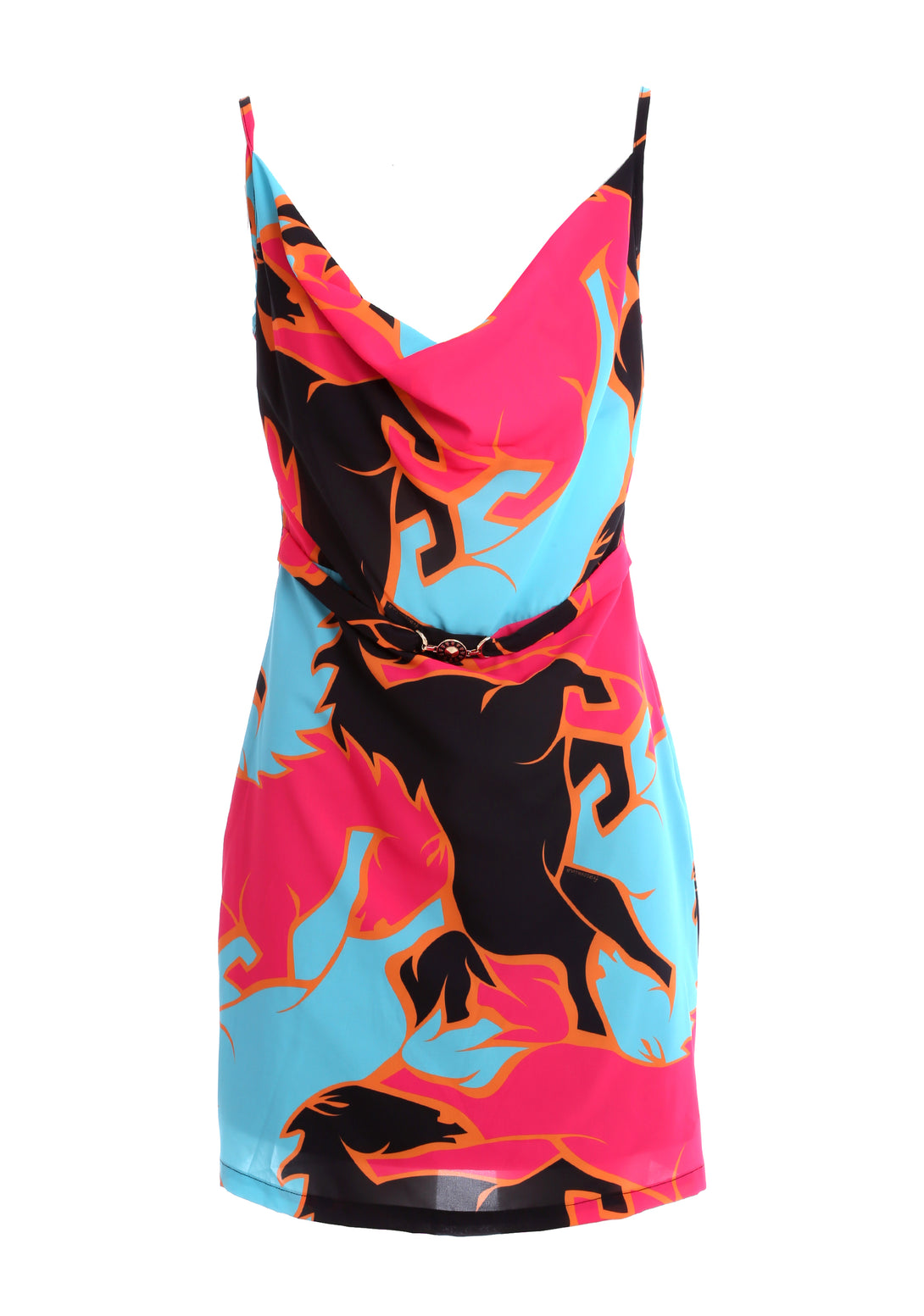 Sleeveless mini dress with multi color pattern