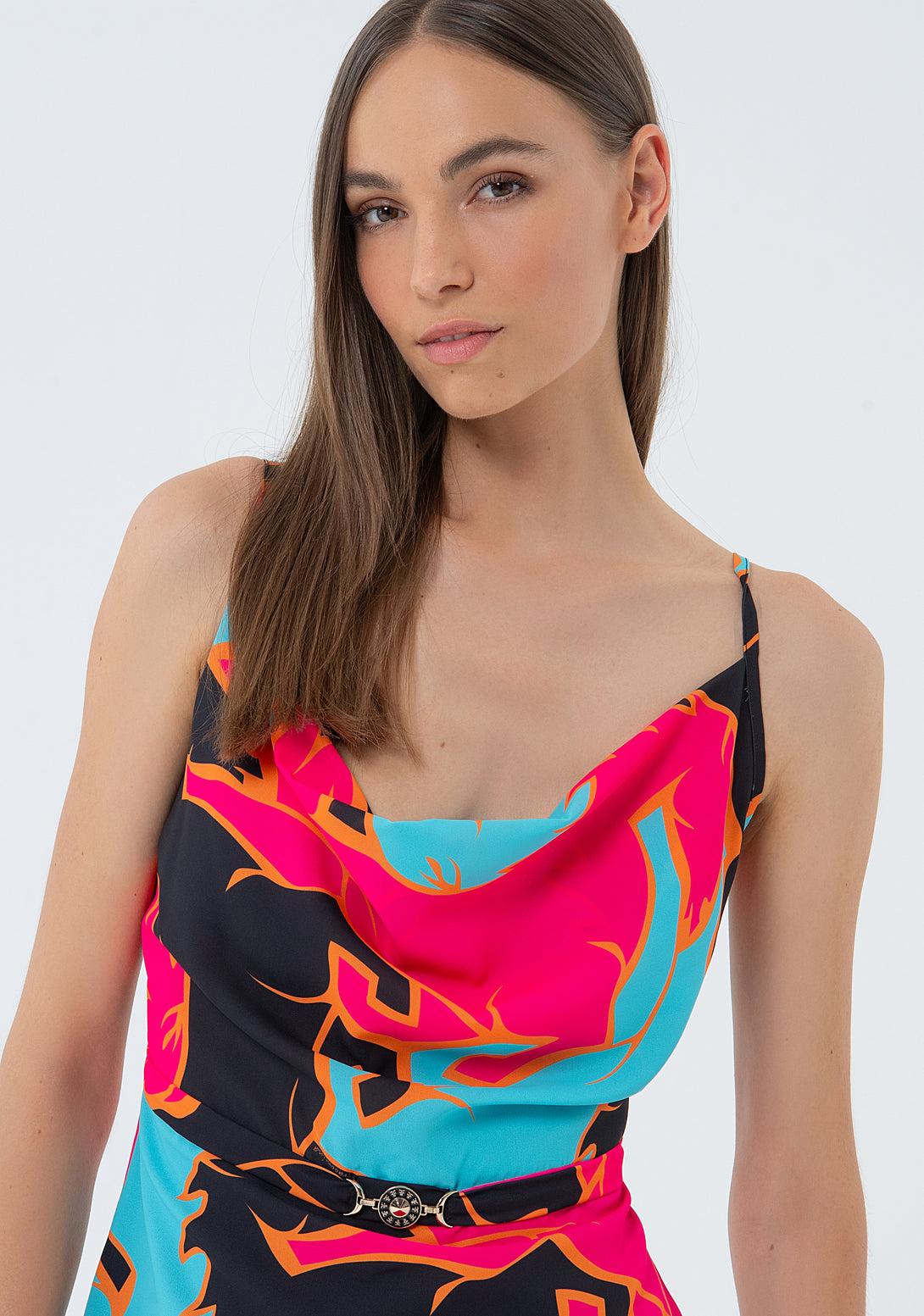 Sleeveless mini dress with multi color pattern Fracomina FS24SD1014W505N4-S61-2