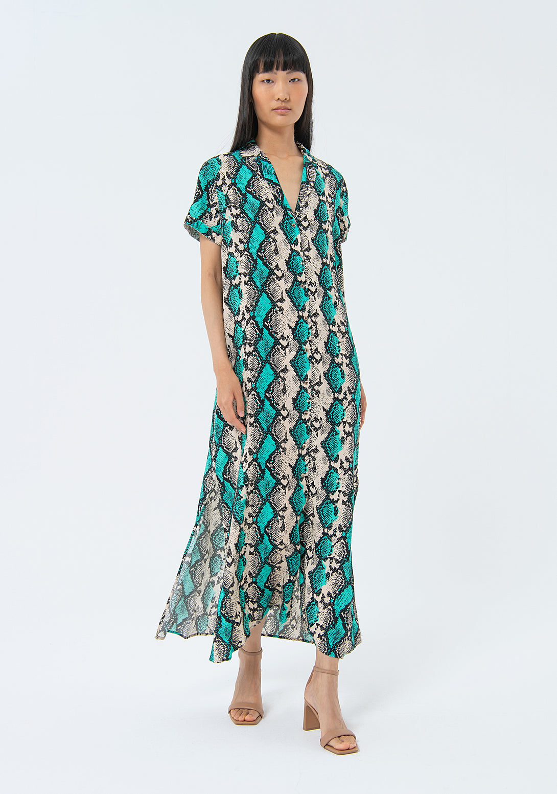 Long dress straight fit with animalier pattern Fracomina FS24SD3001W620N4-S58-1