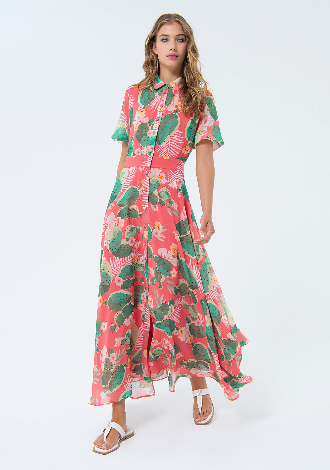 Long chemisier dress with flowery pattern Fracomina FS24SD3005W412N4-S45-1