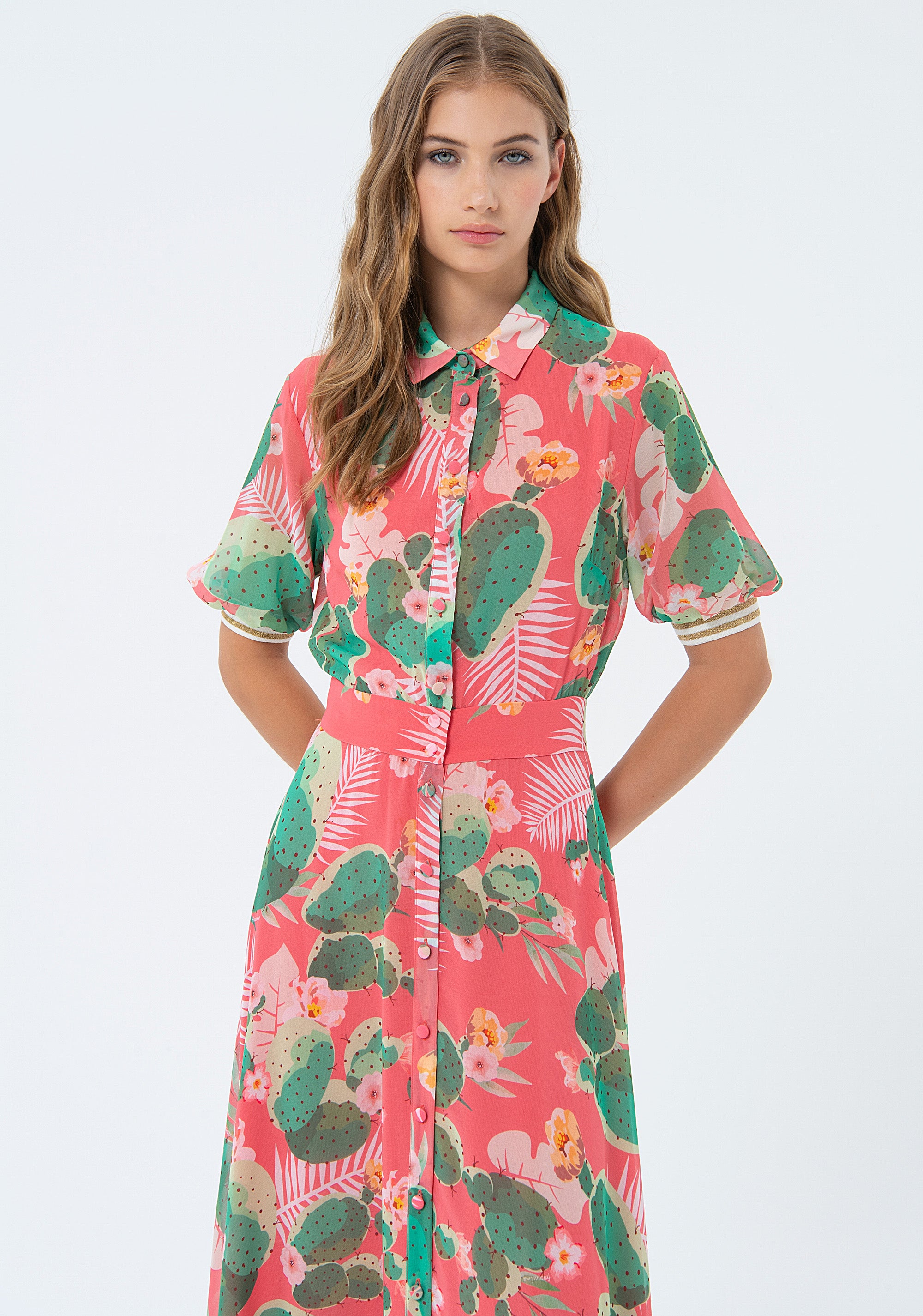 Long chemisier dress with flowery pattern Fracomina FS24SD3005W412N4-S45-2