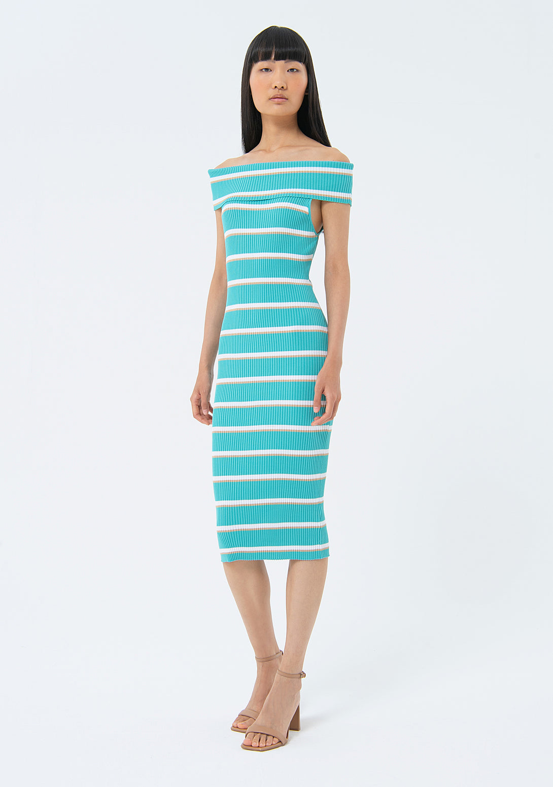 Knitted dress slim fit, middle length, with ribs and stripes Fracomina FS24SD5001K420N8-S52-1