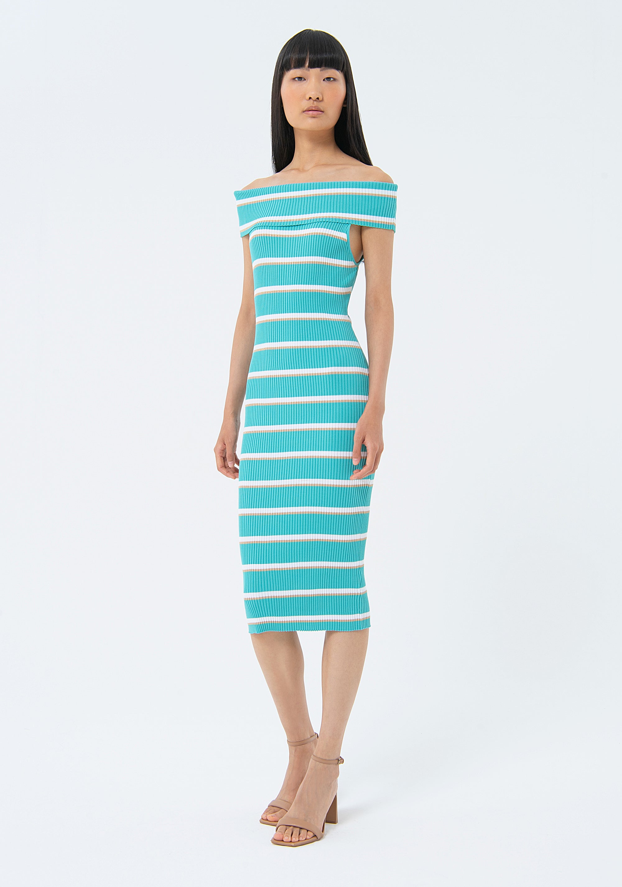 Knitted dress slim fit, middle length, with ribs and stripes Fracomina FS24SD5001K420N8-S52-1