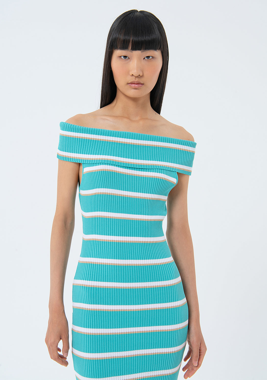 Knitted dress slim fit, middle length, with ribs and stripes Fracomina FS24SD5001K420N8-S52-2
