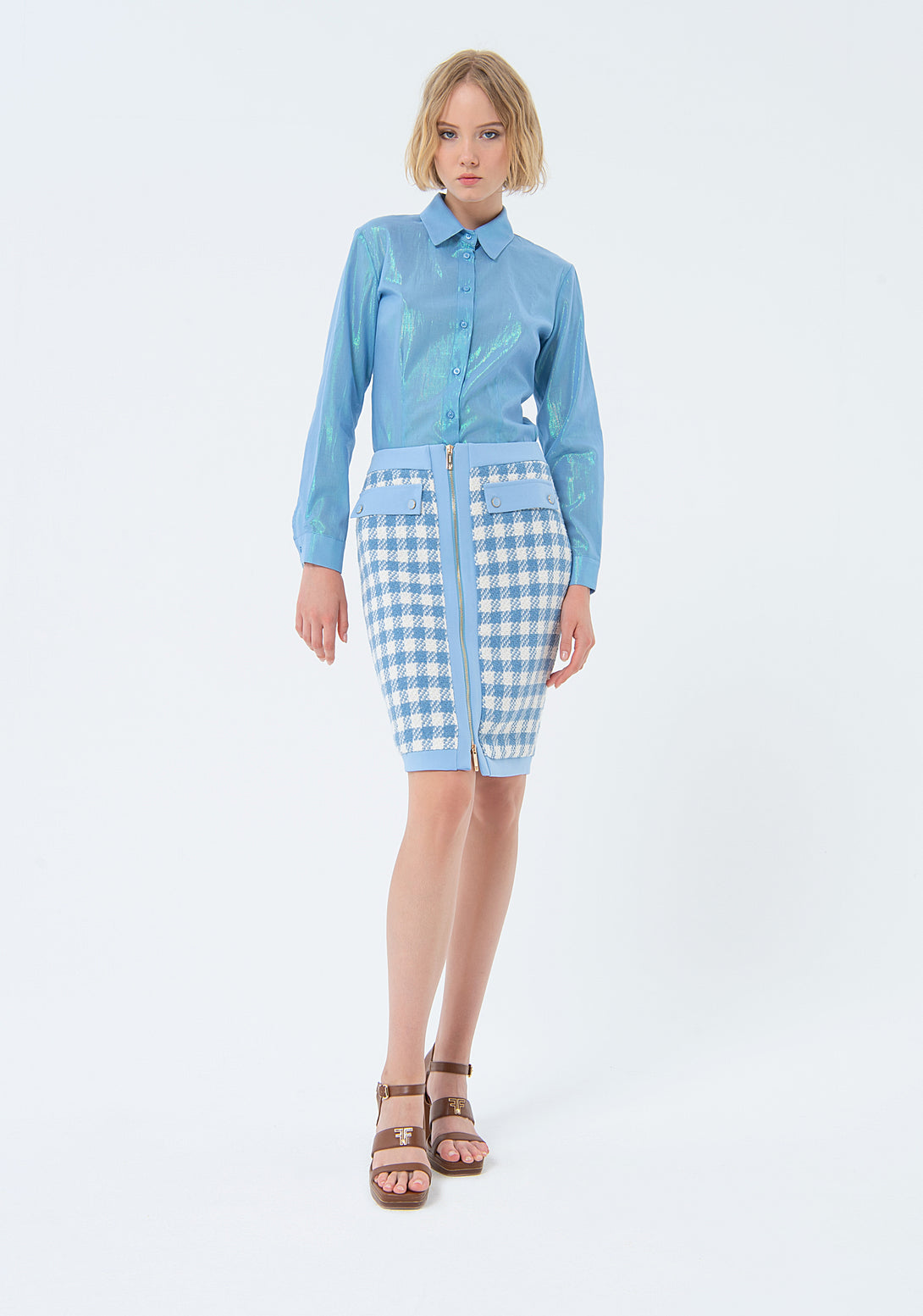 Mini sheath skirt slim fit with jacquard Fracomina FS24SG1002W70101-252-1