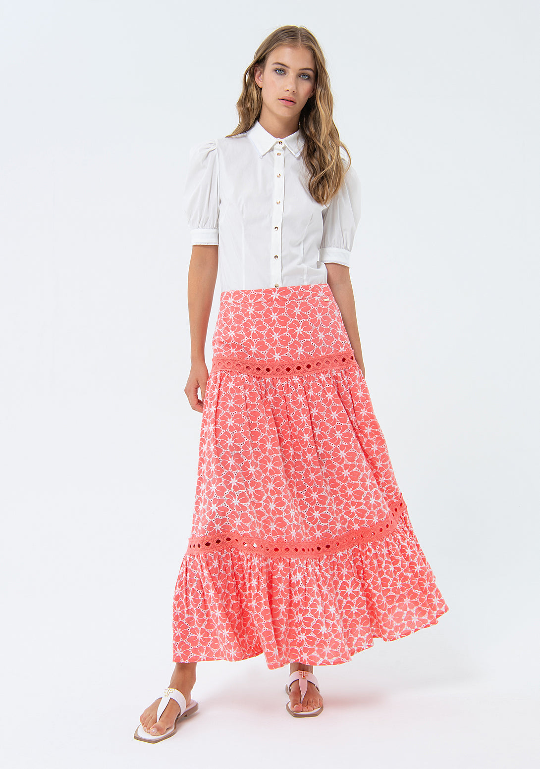 Skirt wide fit middle length with flowery pattern Fracomina FS24SG2003W40401-107-1