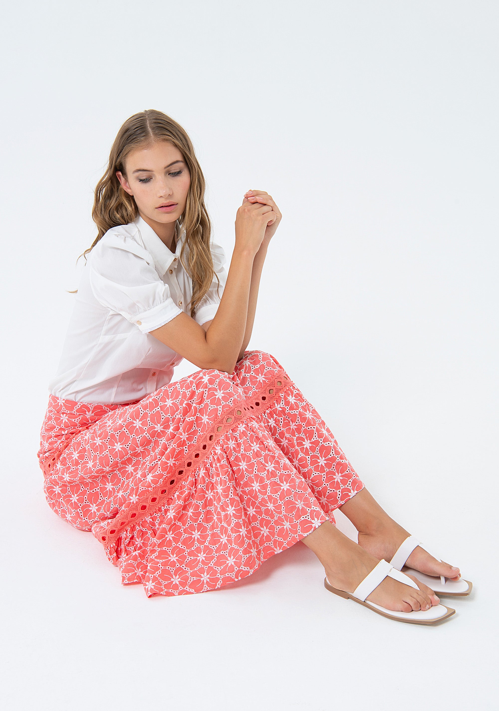 Skirt wide fit middle length with flowery pattern Fracomina FS24SG2003W40401-107-3_cf29b0f8-2c0c-43de-a5cb-03c9c538f92e