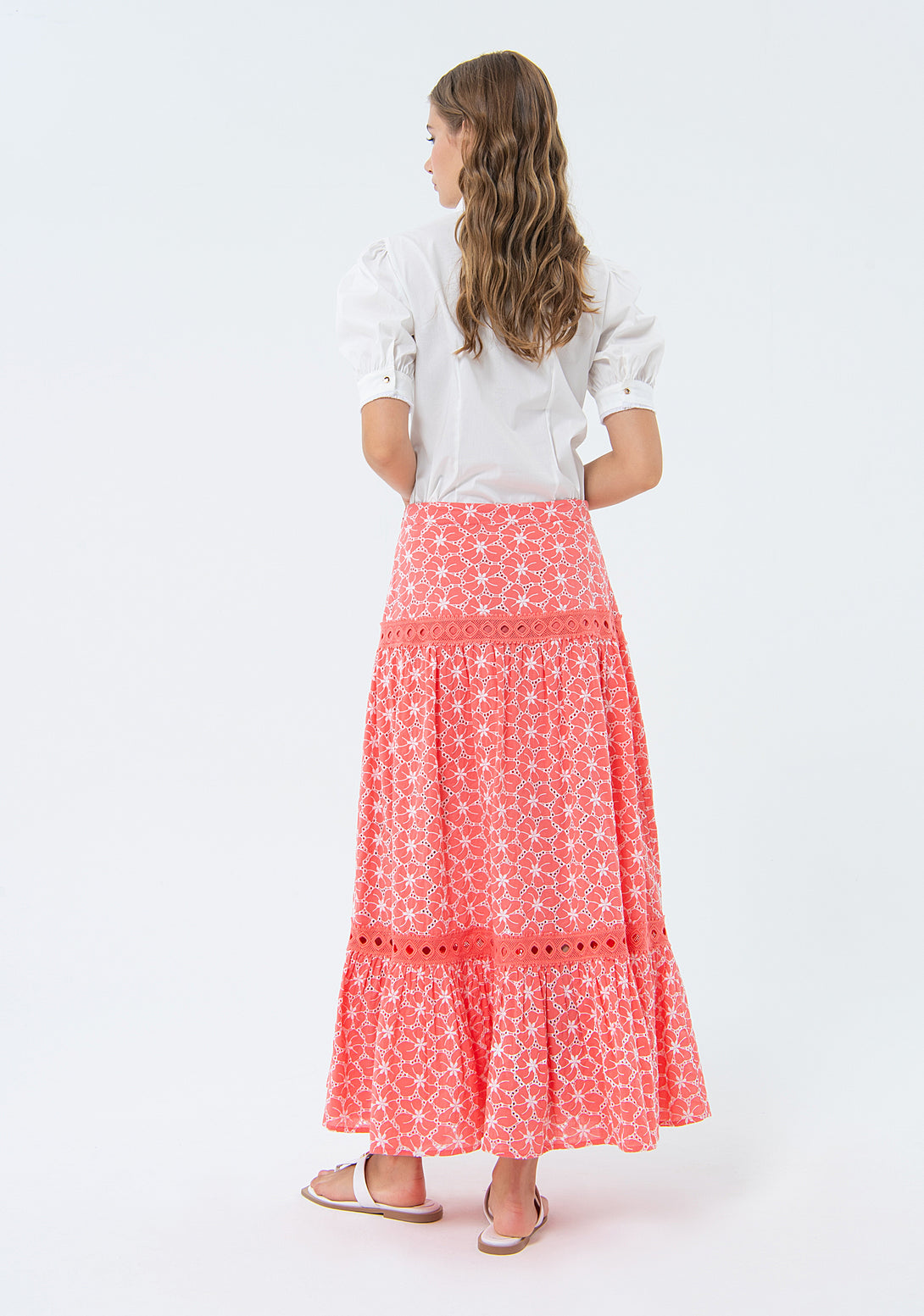 Skirt wide fit middle length with flowery pattern Fracomina FS24SG2003W40401-107-4