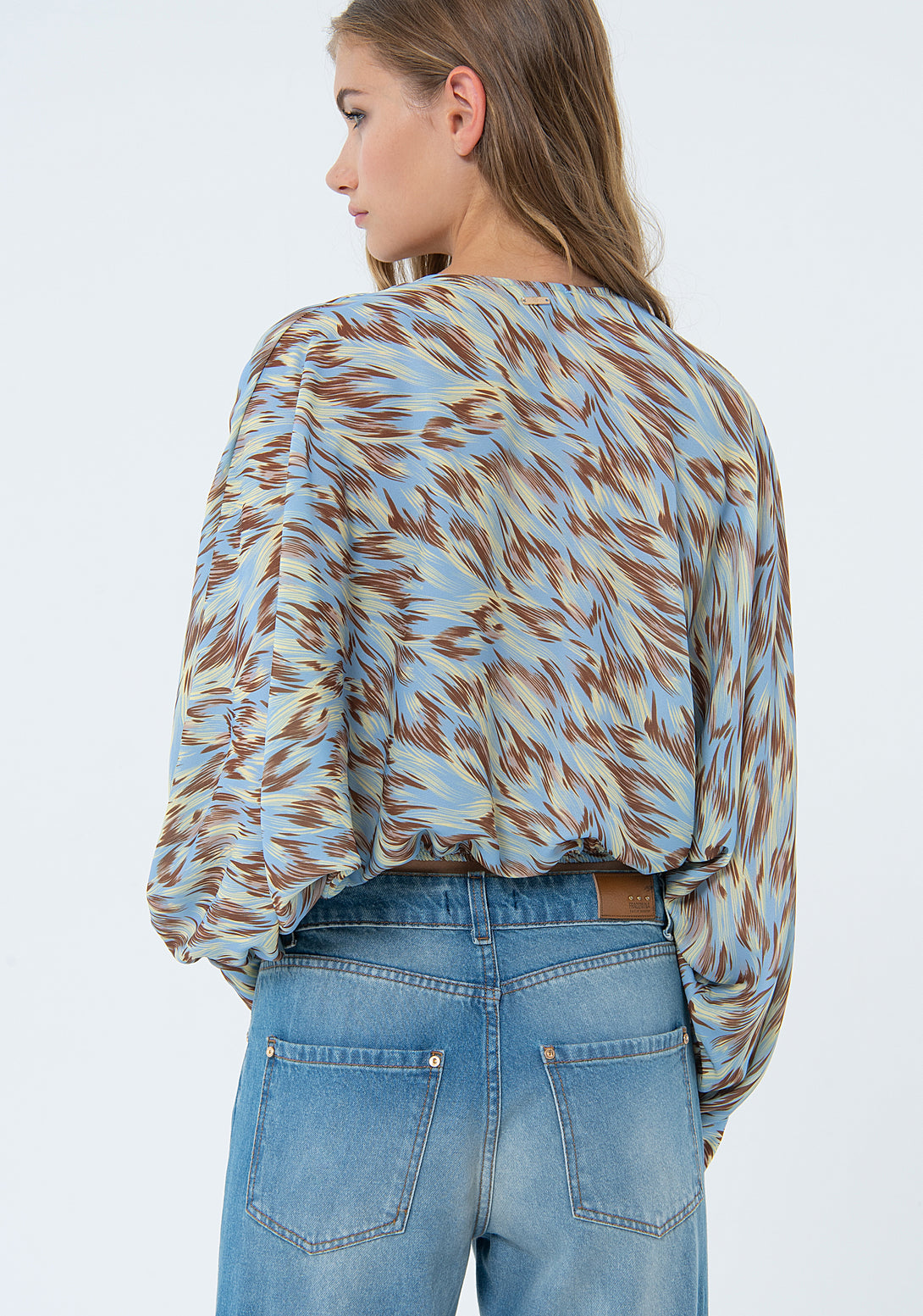 Blouse cropped with animalier pattern Fracomina FS24ST1004W710L7-S60-3