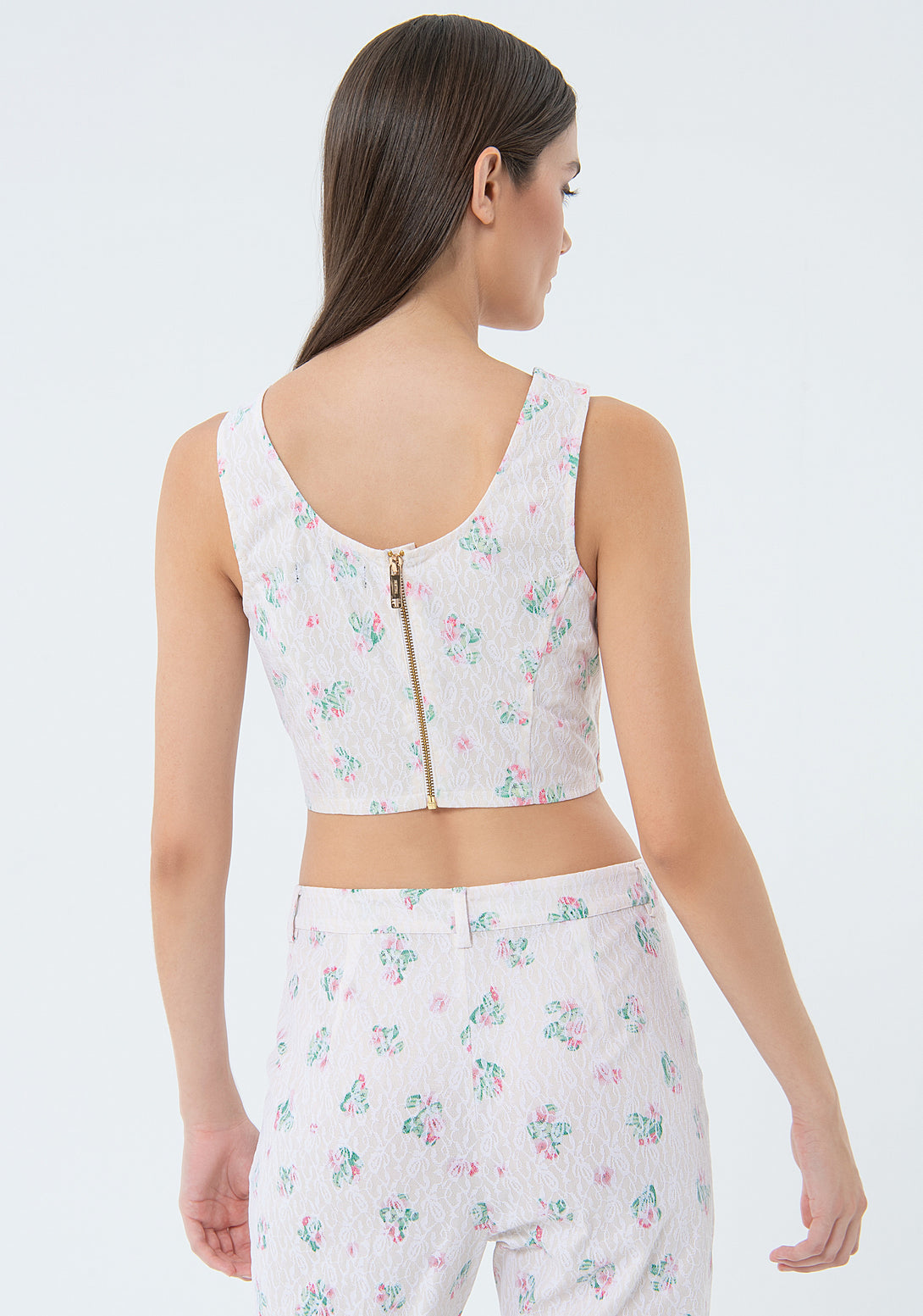 Tank top cropped with flowery pattern Fracomina FS24ST2002W624R8-472-4