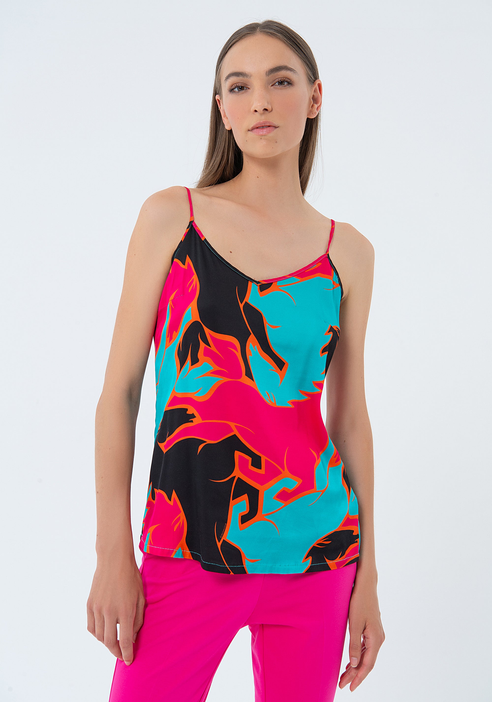 Tank top with multi color pattern Fracomina FS24ST2008W713N4-S61-1
