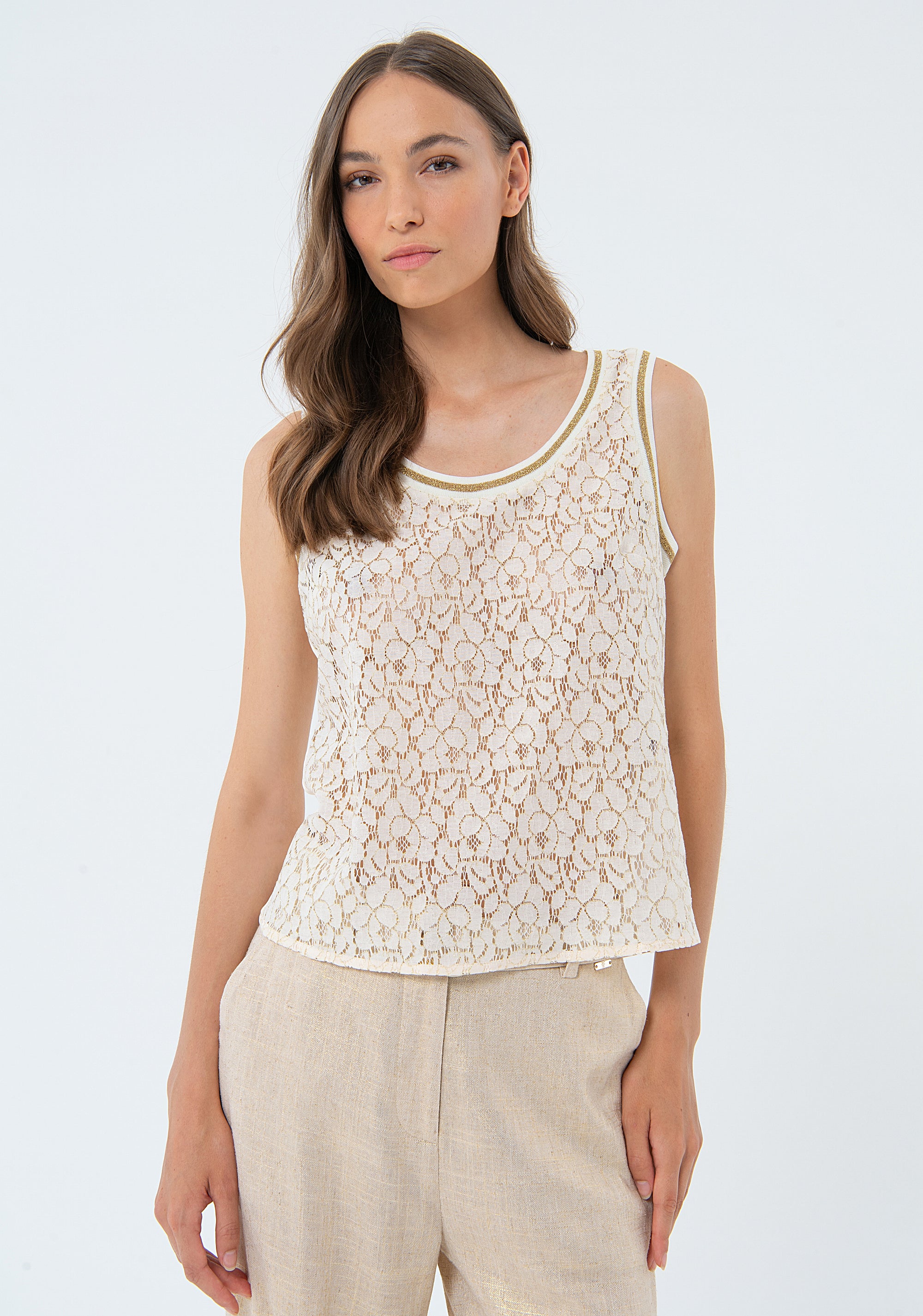 Tank top with front part made in lace Fracomina FS24ST2011W698Q7-278-1