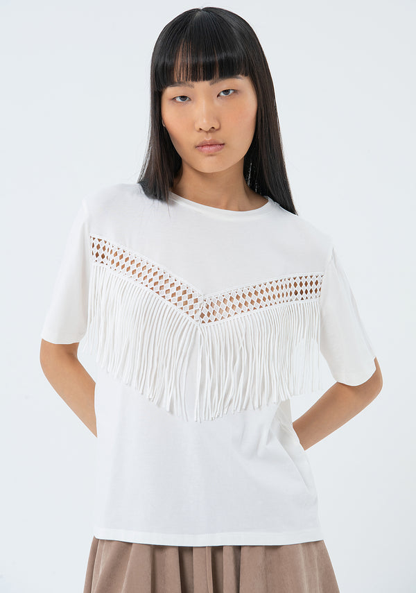 T-shirt over fit made in jersey with fringes on the front Fracomina FS24ST3010J40109-278-1