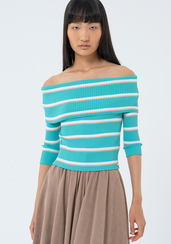 Knitted top slim fit with ribs and stripes Fracomina FS24ST4003K420N8-S52-1