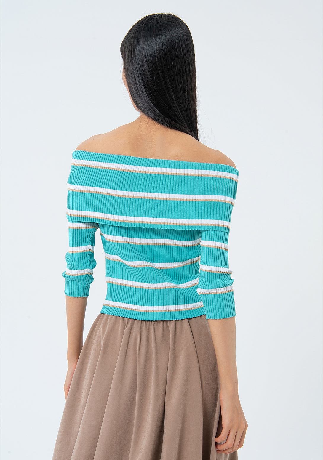 Knitted top slim fit with ribs and stripes Fracomina FS24ST4003K420N8-S52-3