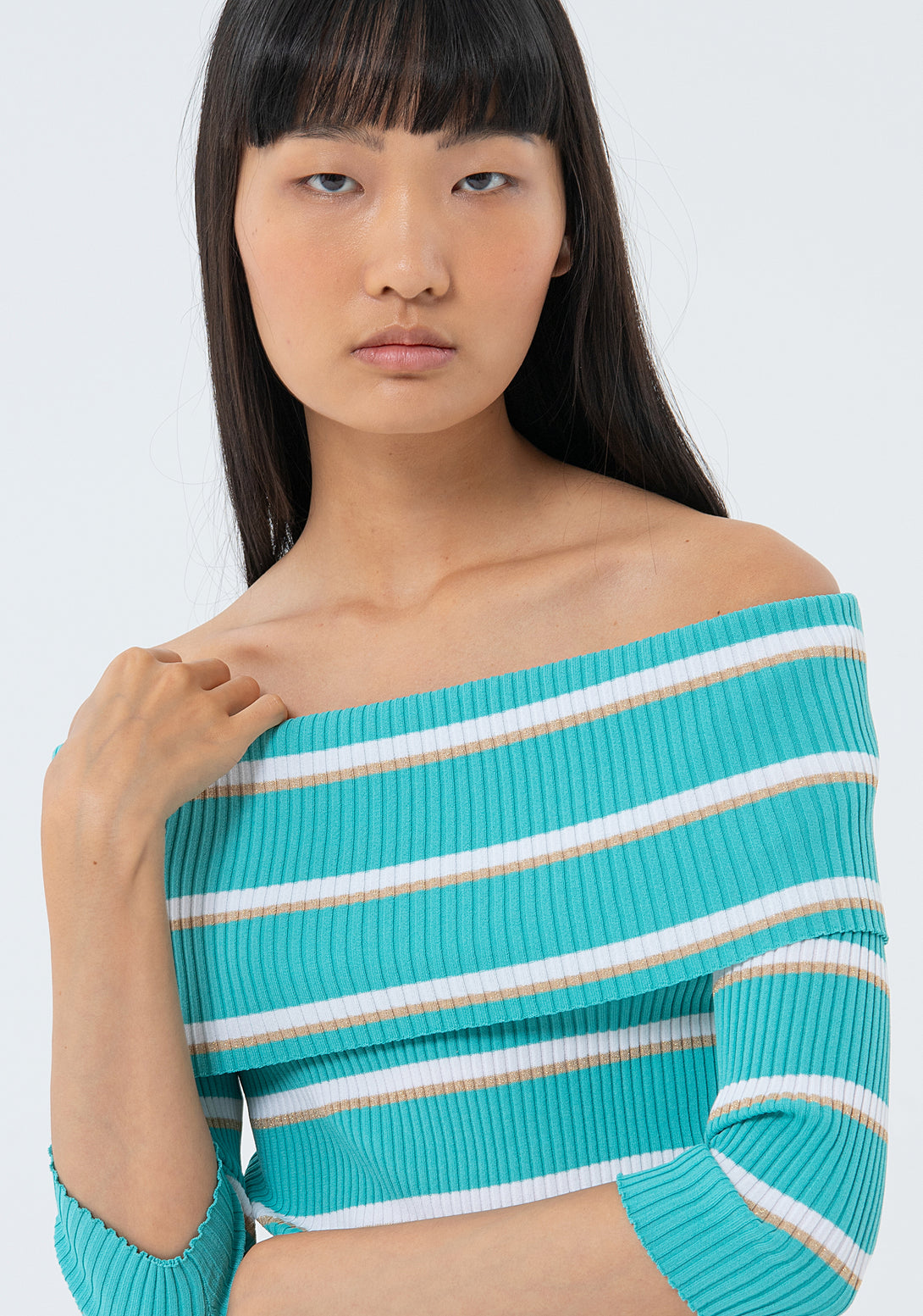 Knitted top slim fit with ribs and stripes Fracomina FS24ST4003K420N8-S52-4
