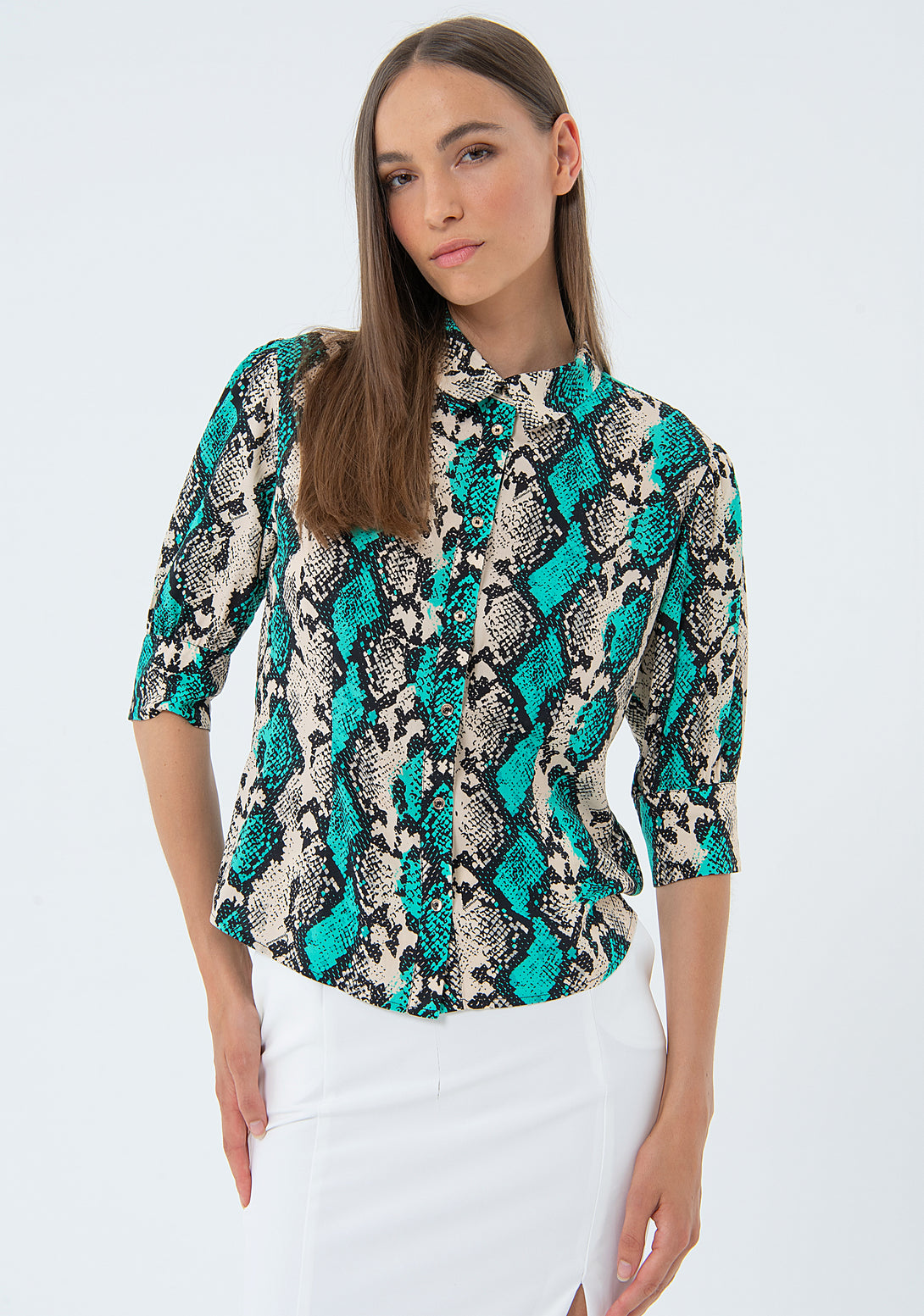 Shirt regular fit with animalier pattern Fracomina FS24ST6005W620N4-S58-1