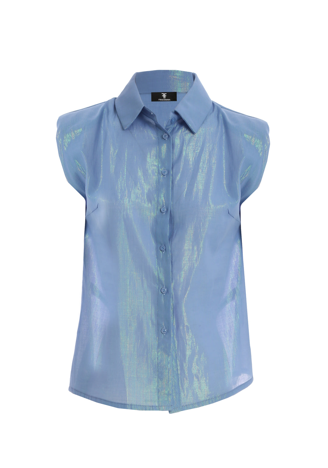 Sleeveless shirt made in shimmering fabric