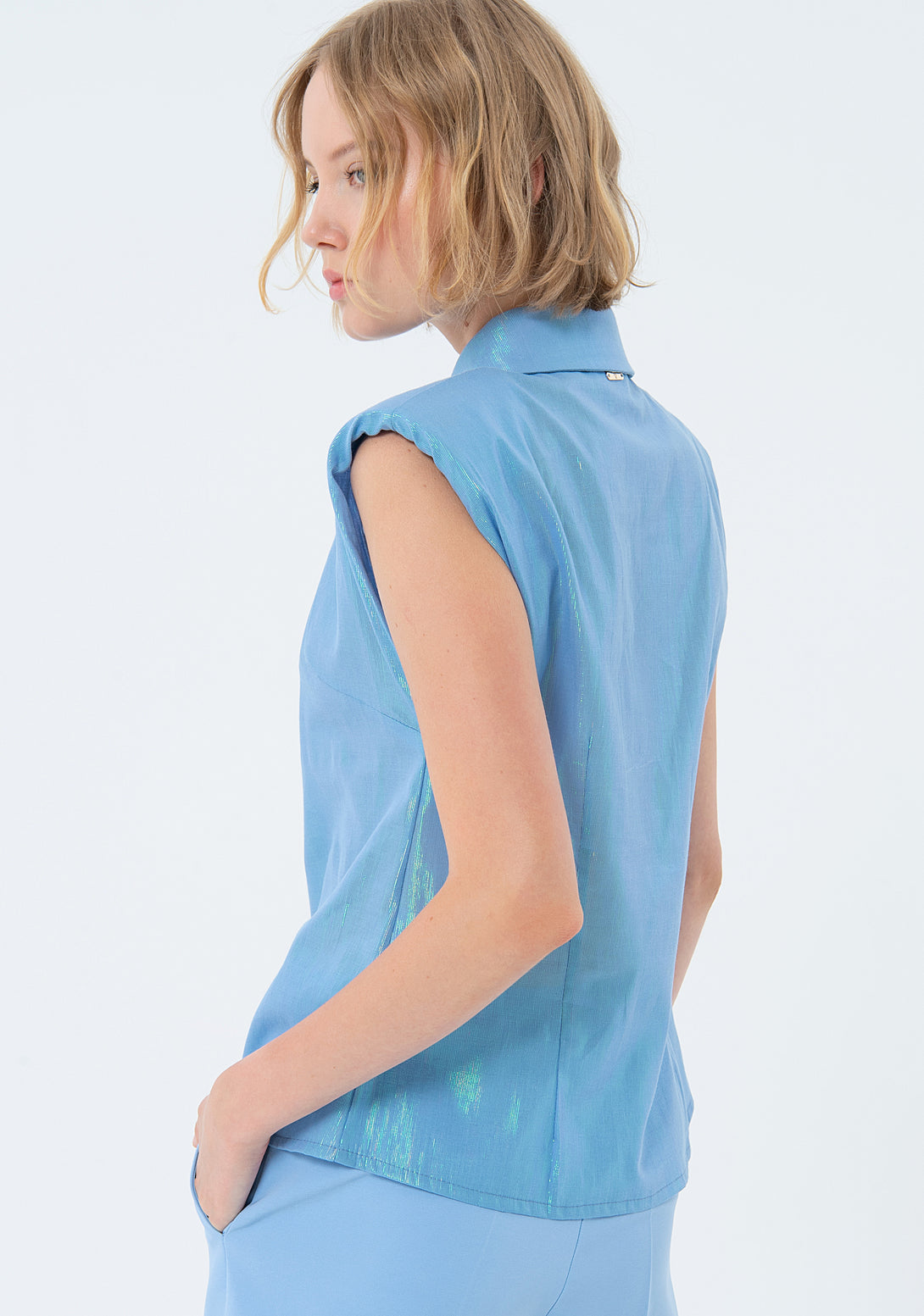 Sleeveless shirt made in shimmering fabric Fracomina FS24ST6016W437O8-252-3