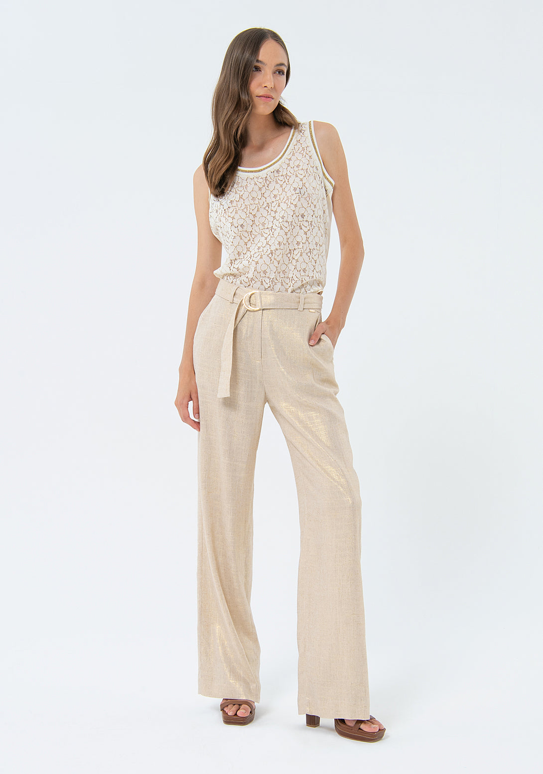Palazzo pant flare with linen Fracomina FS24SV3001W70301-150-1