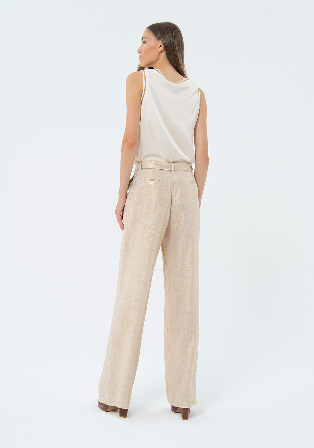 Palazzo pant flare with linen Fracomina FS24SV3001W70301-150-3