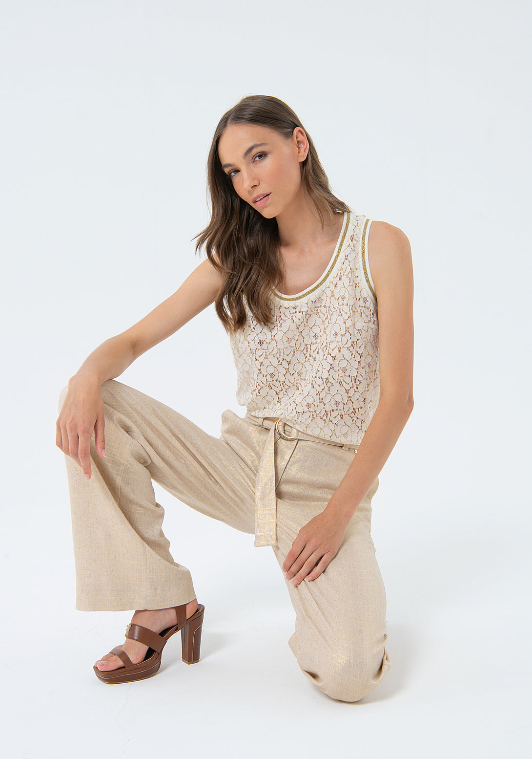Palazzo pant flare with linen Fracomina FS24SV3001W70301-150-4
