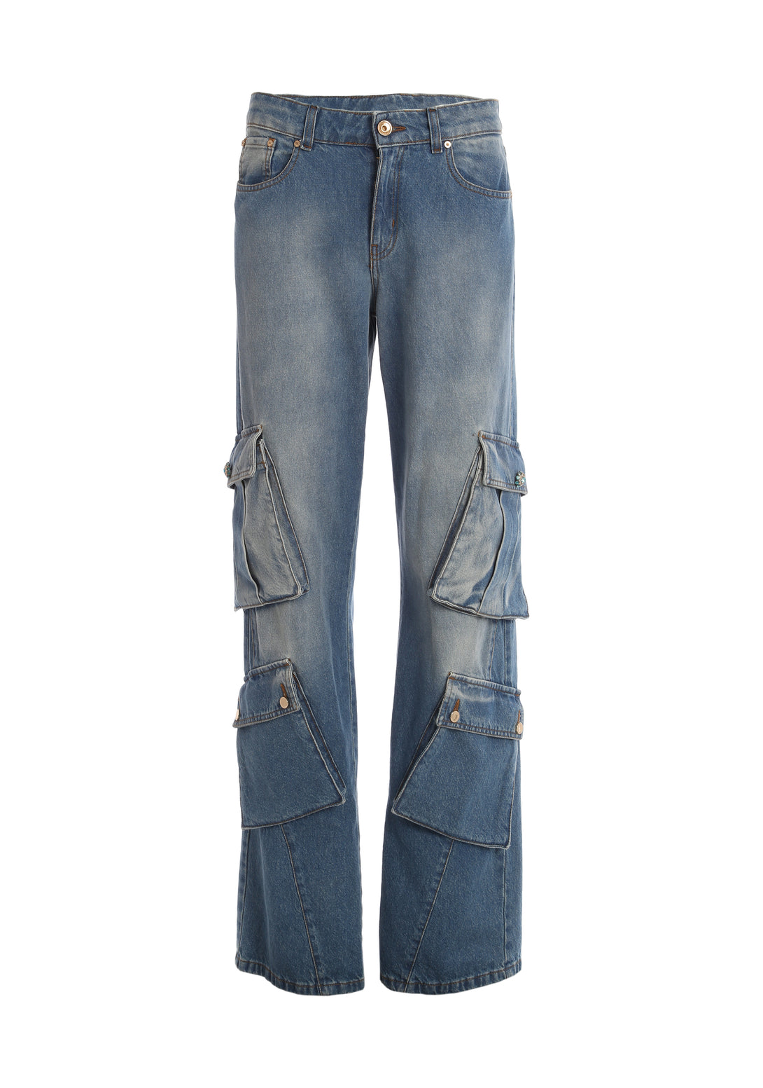 Cargo jeans flare made in denim with vintage wash