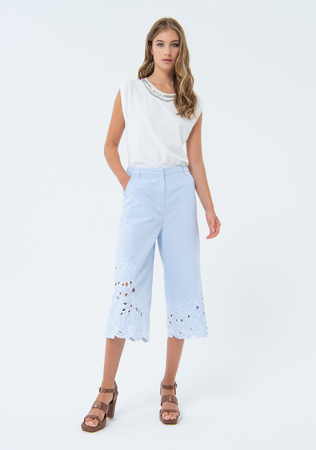 Culotte pant cropped with stripes Fracomina FS24SV9001W445N8-S49-1