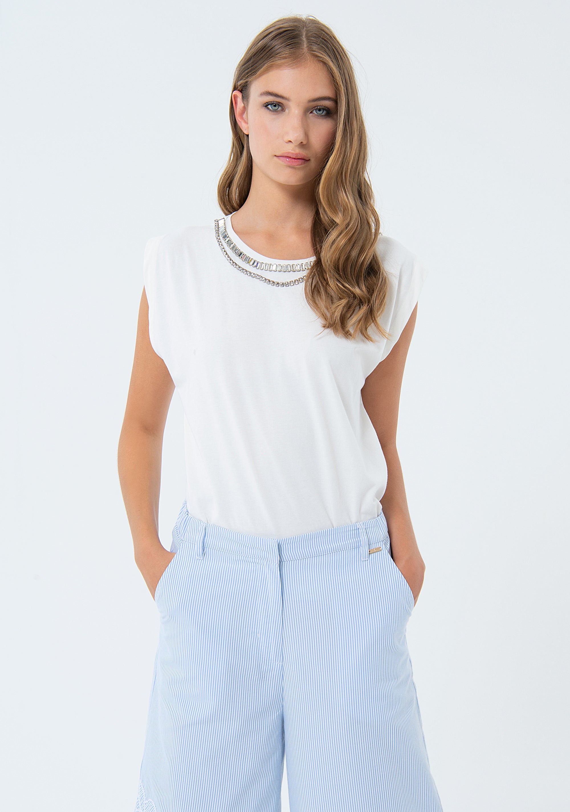 Culotte pant cropped with stripes Fracomina FS24SV9001W445N8-S49-2