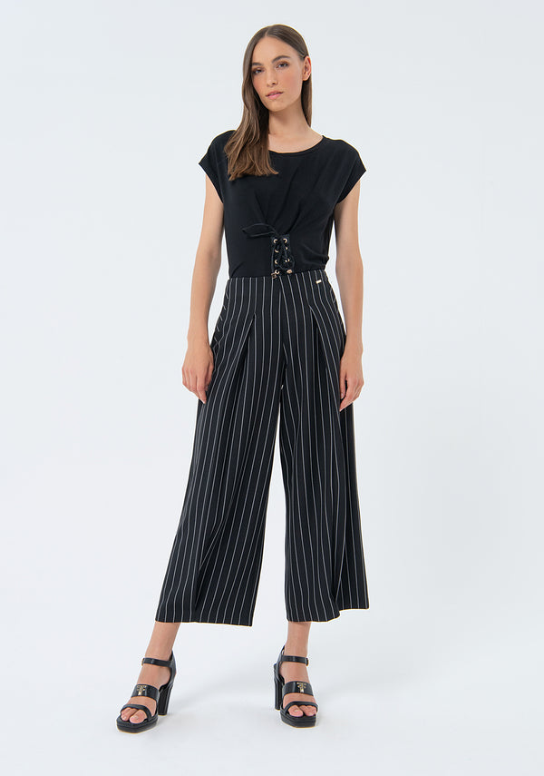 Pinstriped culotte pant cropped Fracomina FS24SV9003W47901-060-1