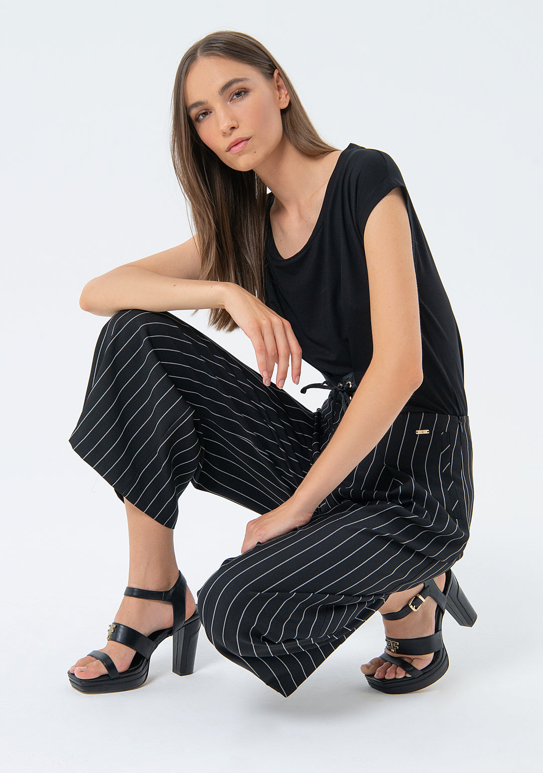 Pinstriped culotte pant cropped Fracomina FS24SV9003W47901-060-3