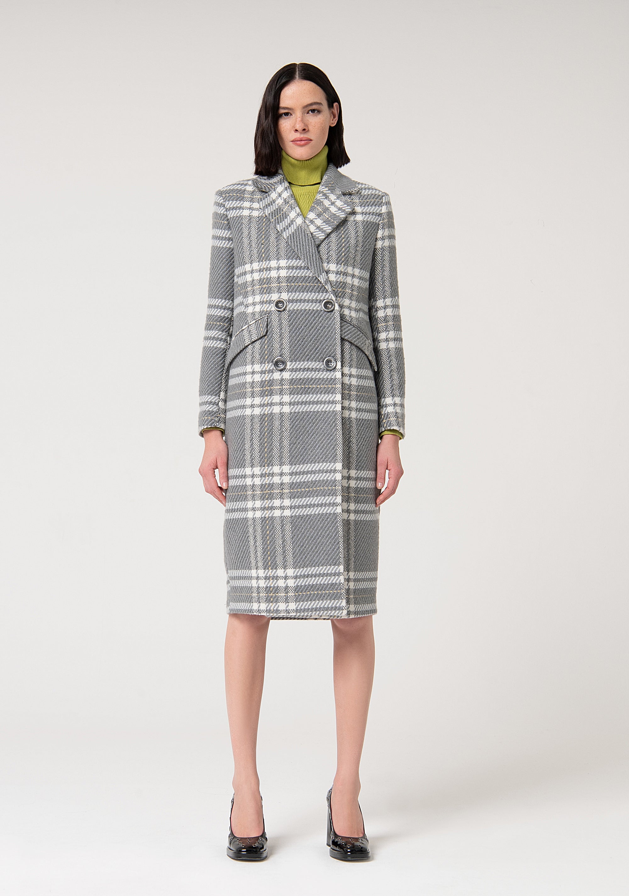 Long coat regular fit with square pattern Fracomina FS24WC1005W75695-T02-1