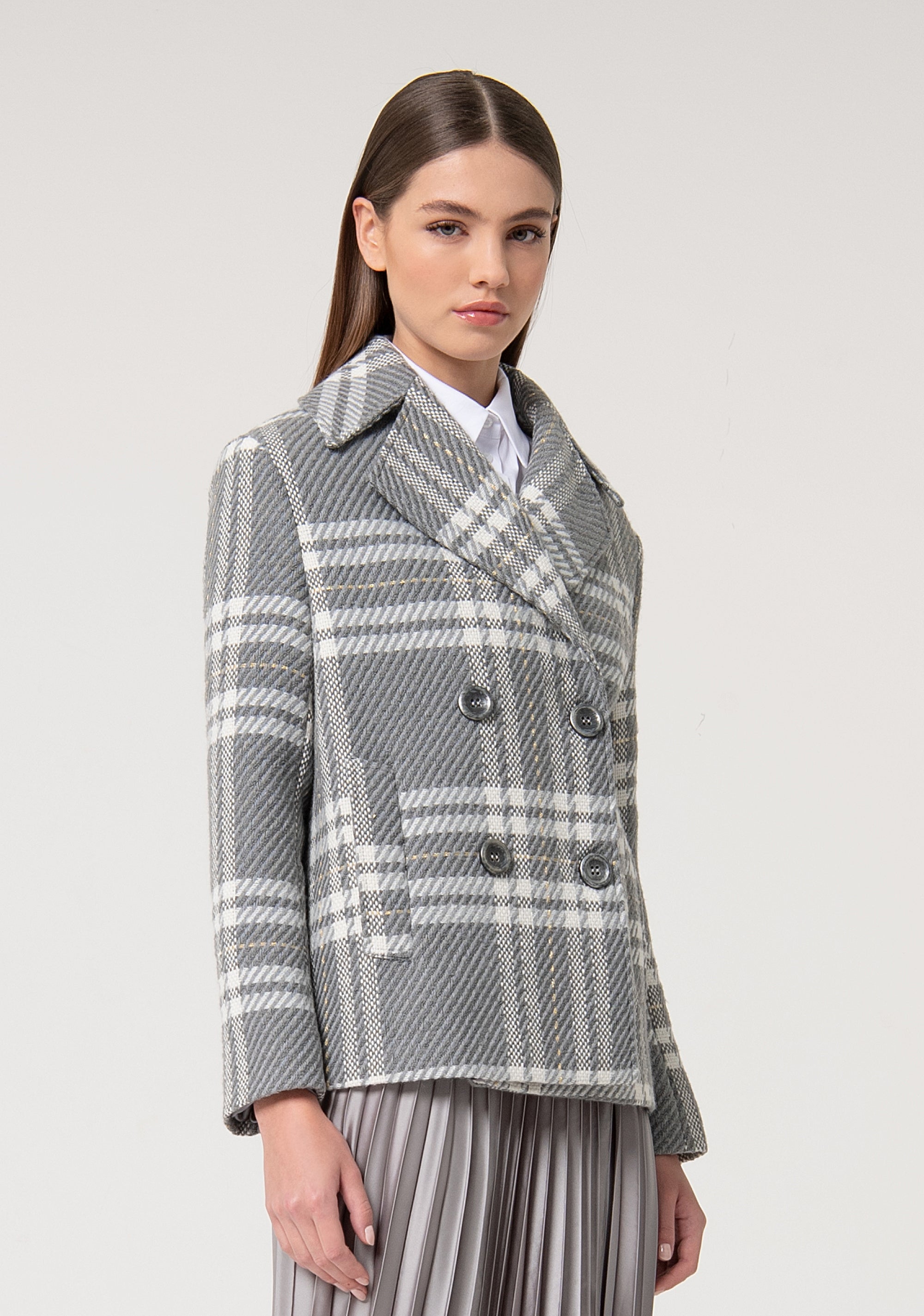 Coat regular fit with square pattern Fracomina FS24WC1006W75695-T02-3