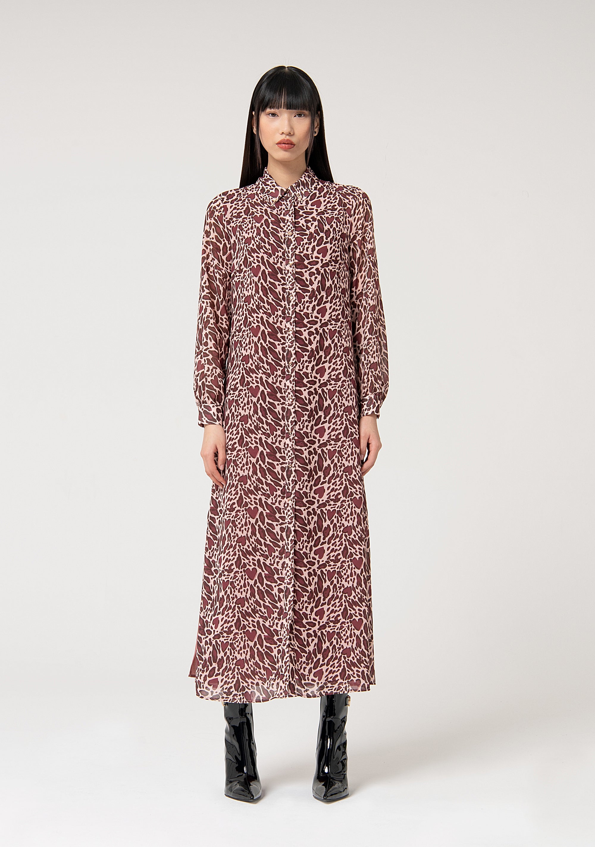 Long chemisier dress regular fit with animalier pattern Fracomina FS24WD3002W412L7-087-1