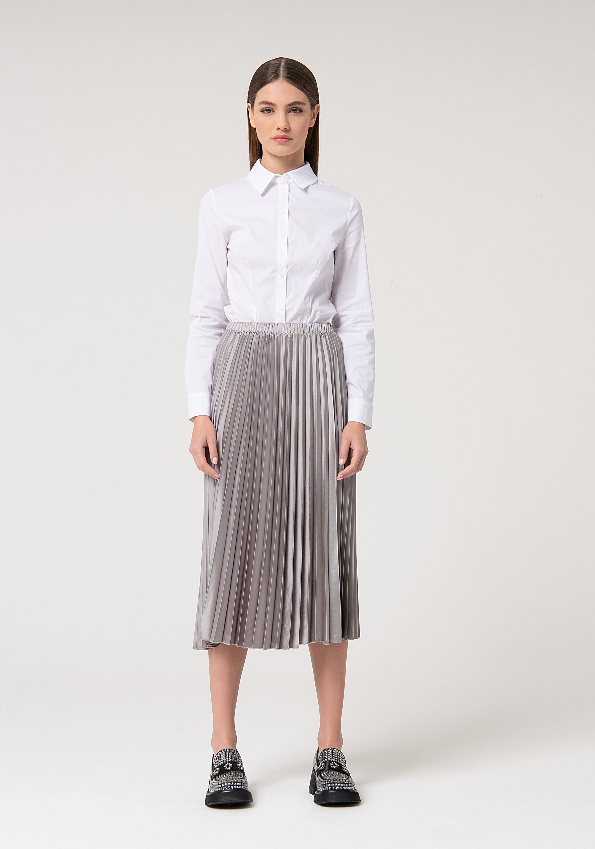 Skirt wide fit middle length with plissè effect Fracomina FS24WG2005W41101-156-1