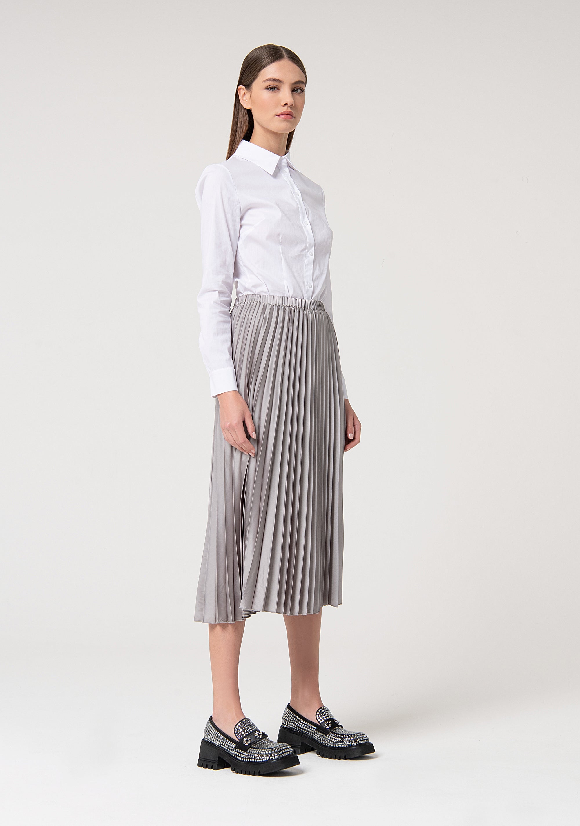 Skirt wide fit middle length with plissè effect Fracomina FS24WG2005W41101-156-3