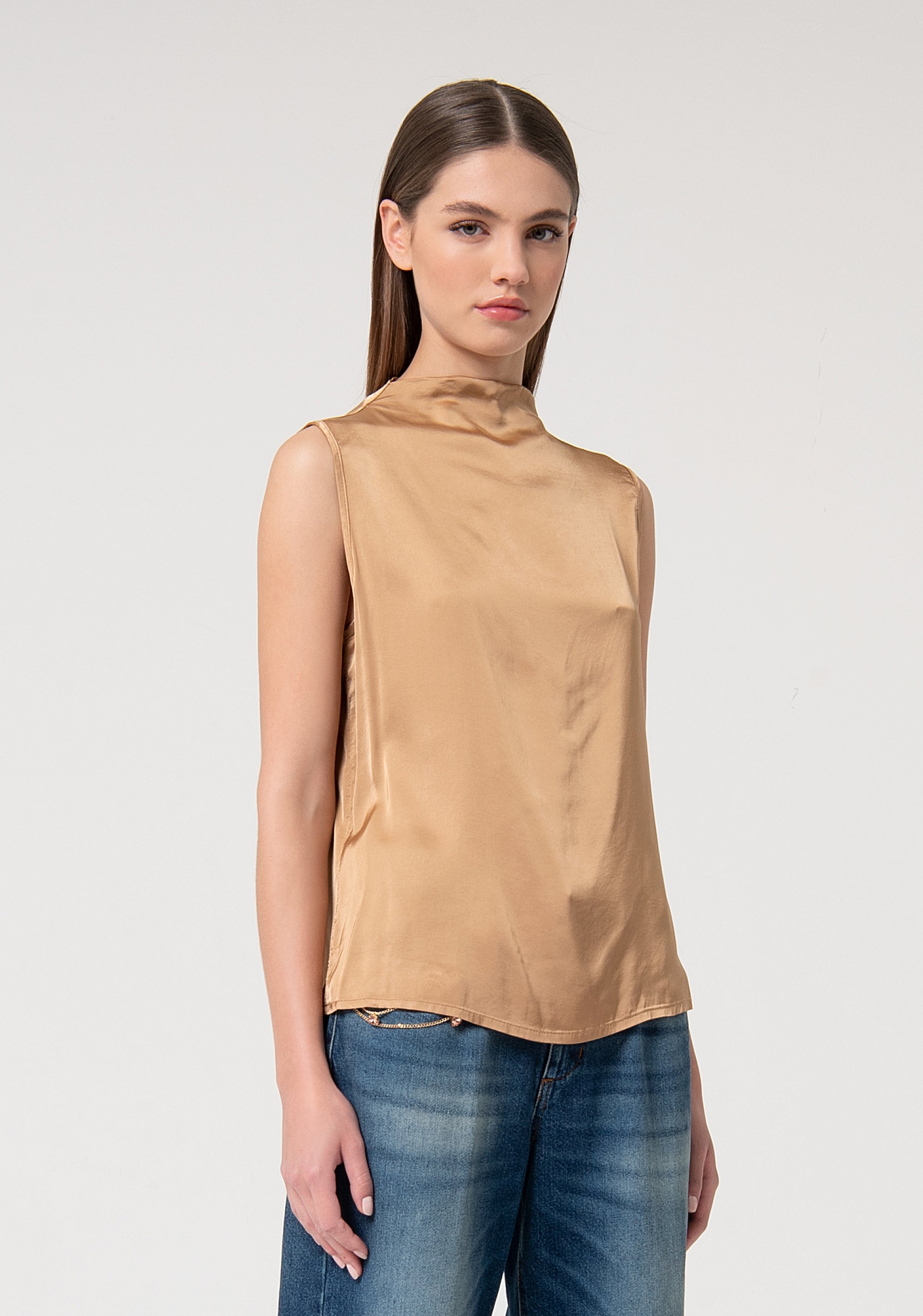 Sleeveless blouse made in satin Fracomina FS24WT1003W75001-093-3