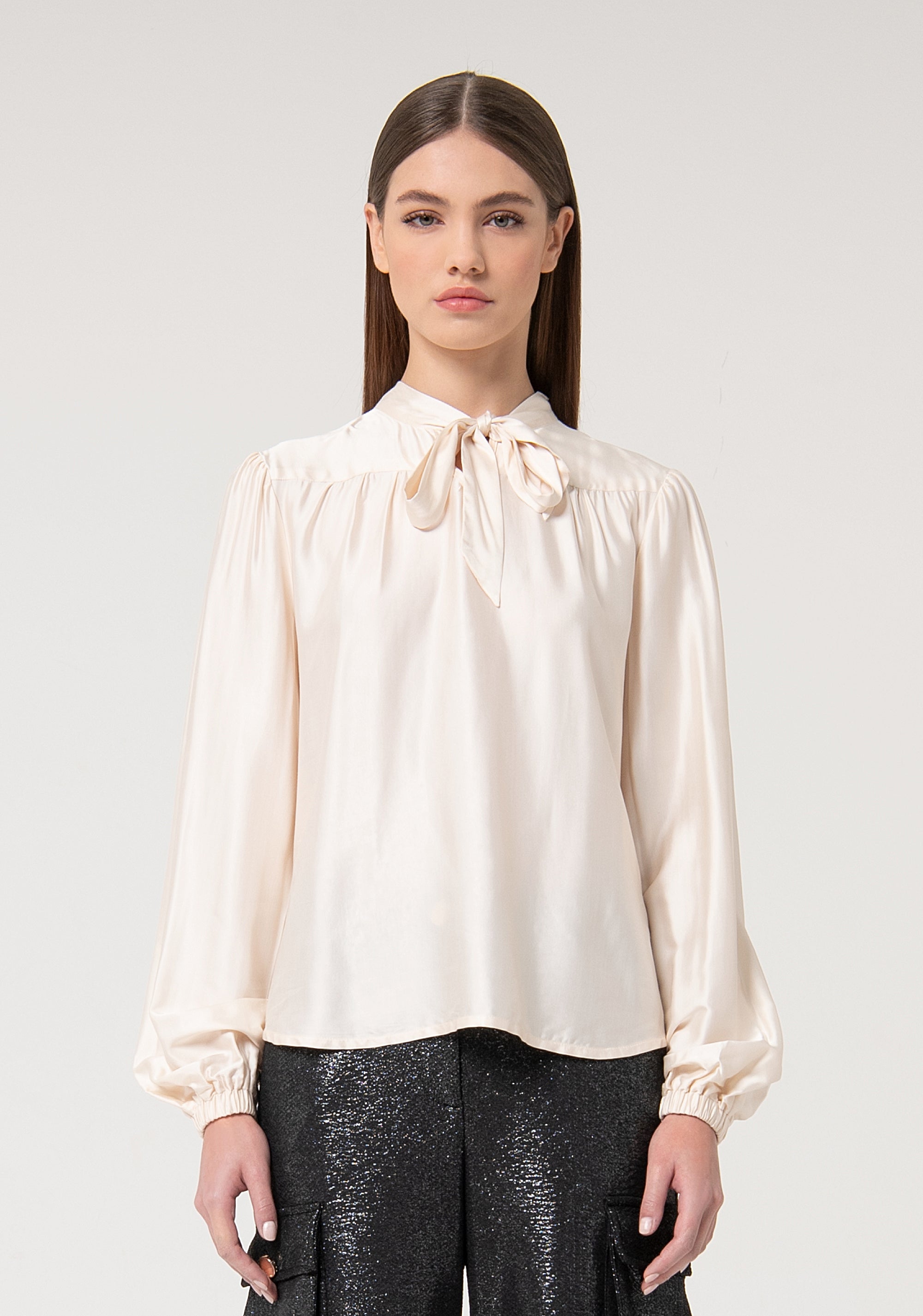 Blouse A-shape made in satin Fracomina FS24WT1005W71301-B13-1